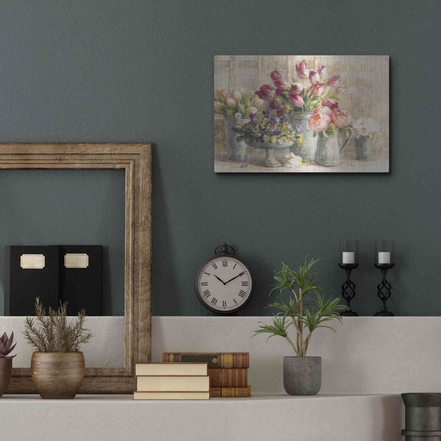 Luxe Metal Art 'Marche des Fleurs Blue Gold' by Danhui Nai, Metal Wall Art,16x12