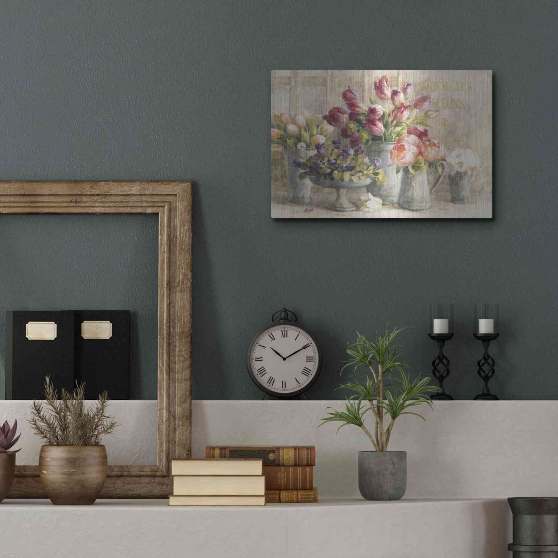 Luxe Metal Art 'Marche des Fleurs Blue Gold' by Danhui Nai, Metal Wall Art,16x12