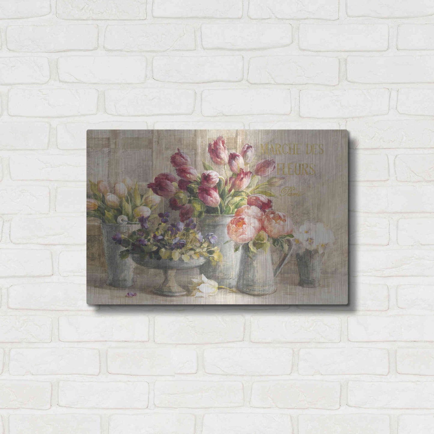 Luxe Metal Art 'Marche des Fleurs Blue Gold' by Danhui Nai, Metal Wall Art,24x16