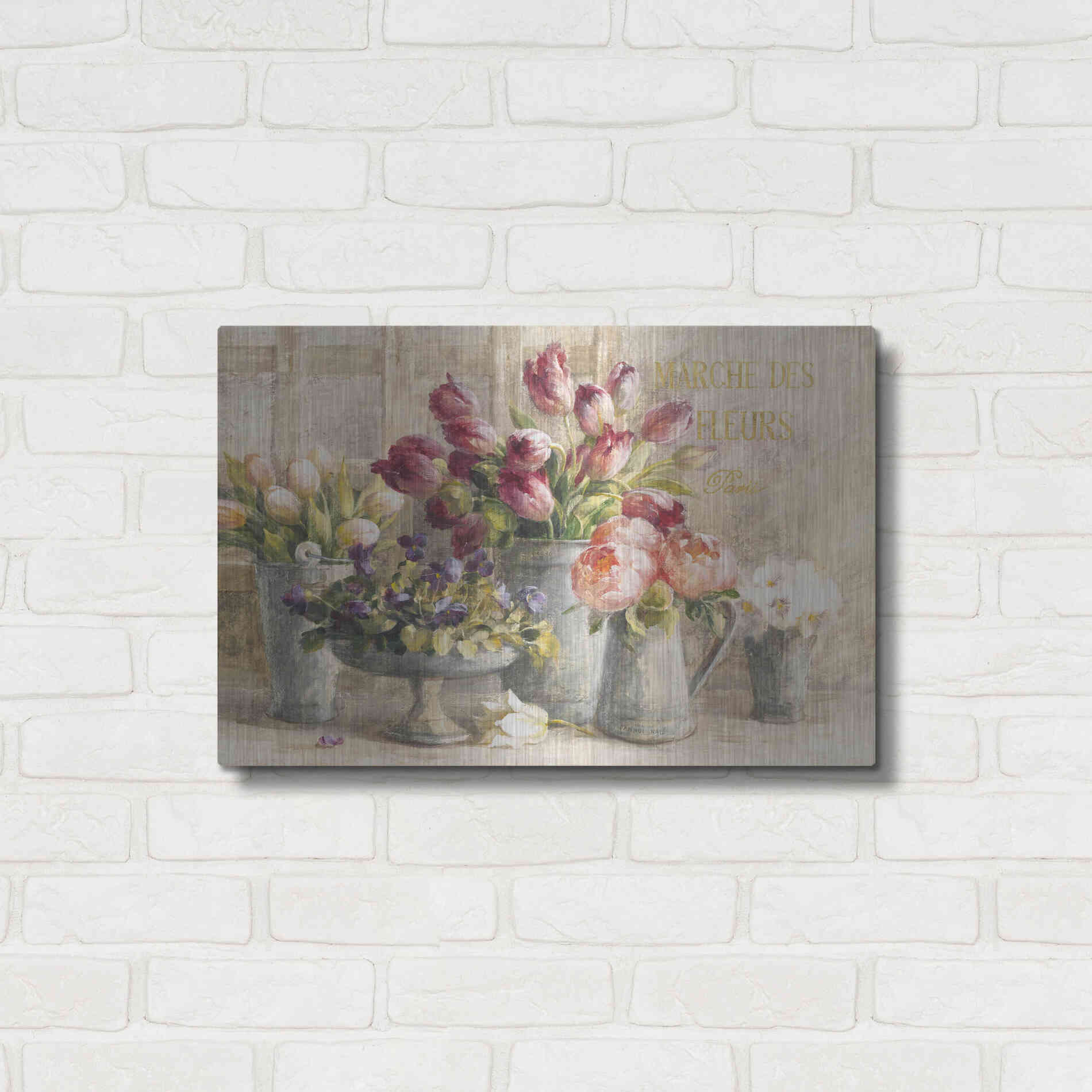 Luxe Metal Art 'Marche des Fleurs Blue Gold' by Danhui Nai, Metal Wall Art,24x16