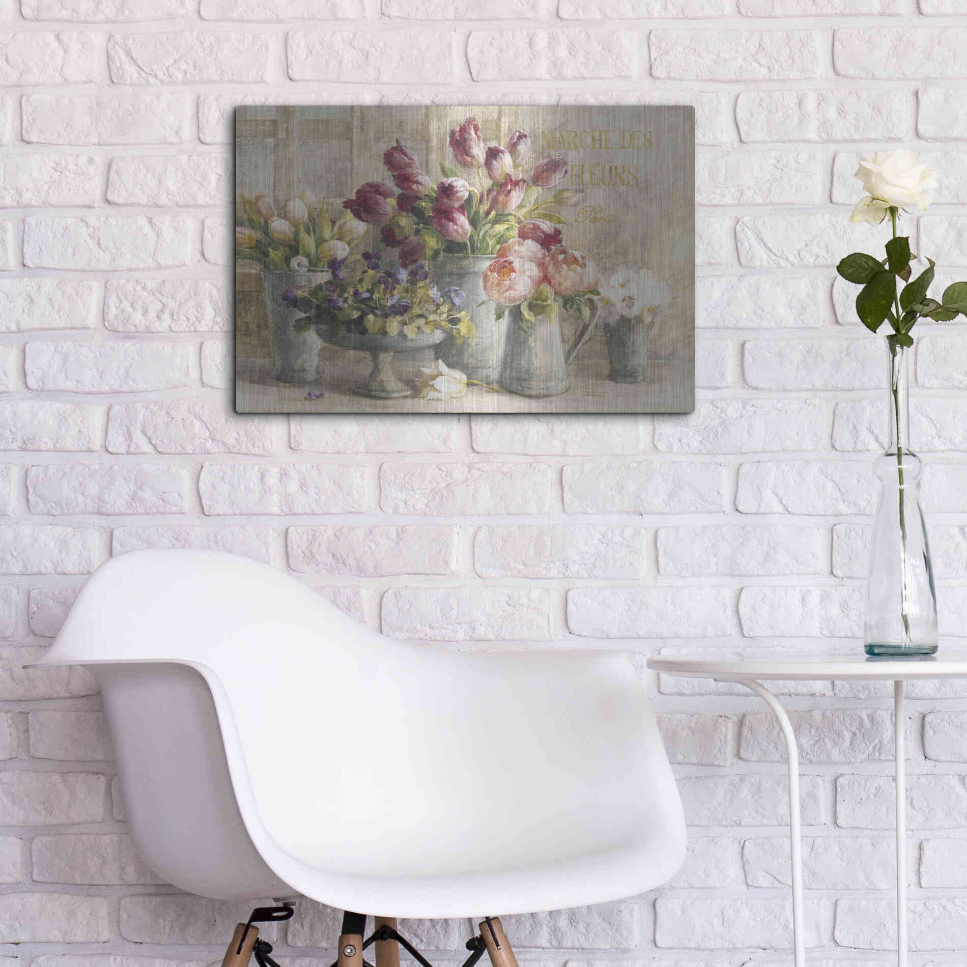 Luxe Metal Art 'Marche des Fleurs Blue Gold' by Danhui Nai, Metal Wall Art,24x16