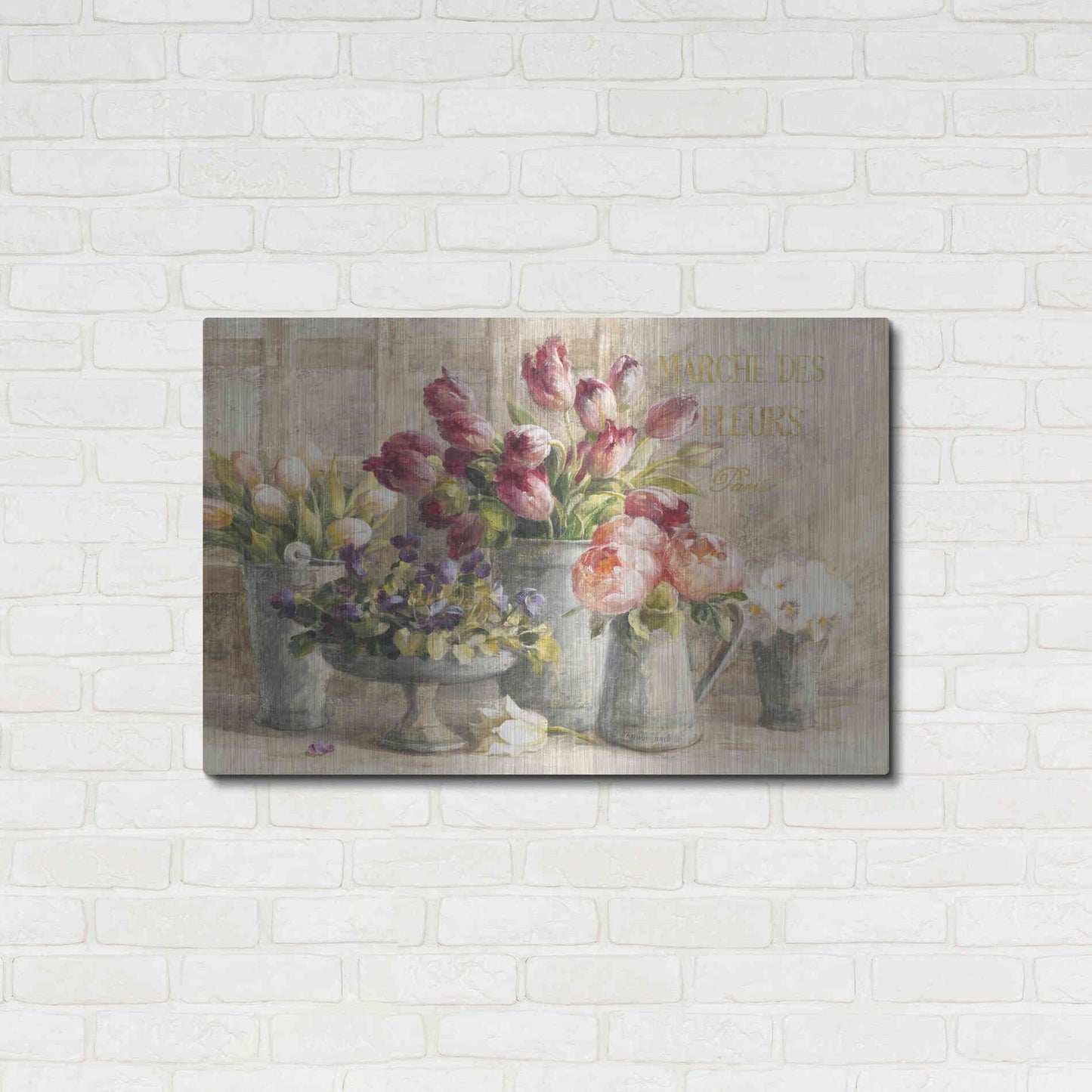 Luxe Metal Art 'Marche des Fleurs Blue Gold' by Danhui Nai, Metal Wall Art,36x24