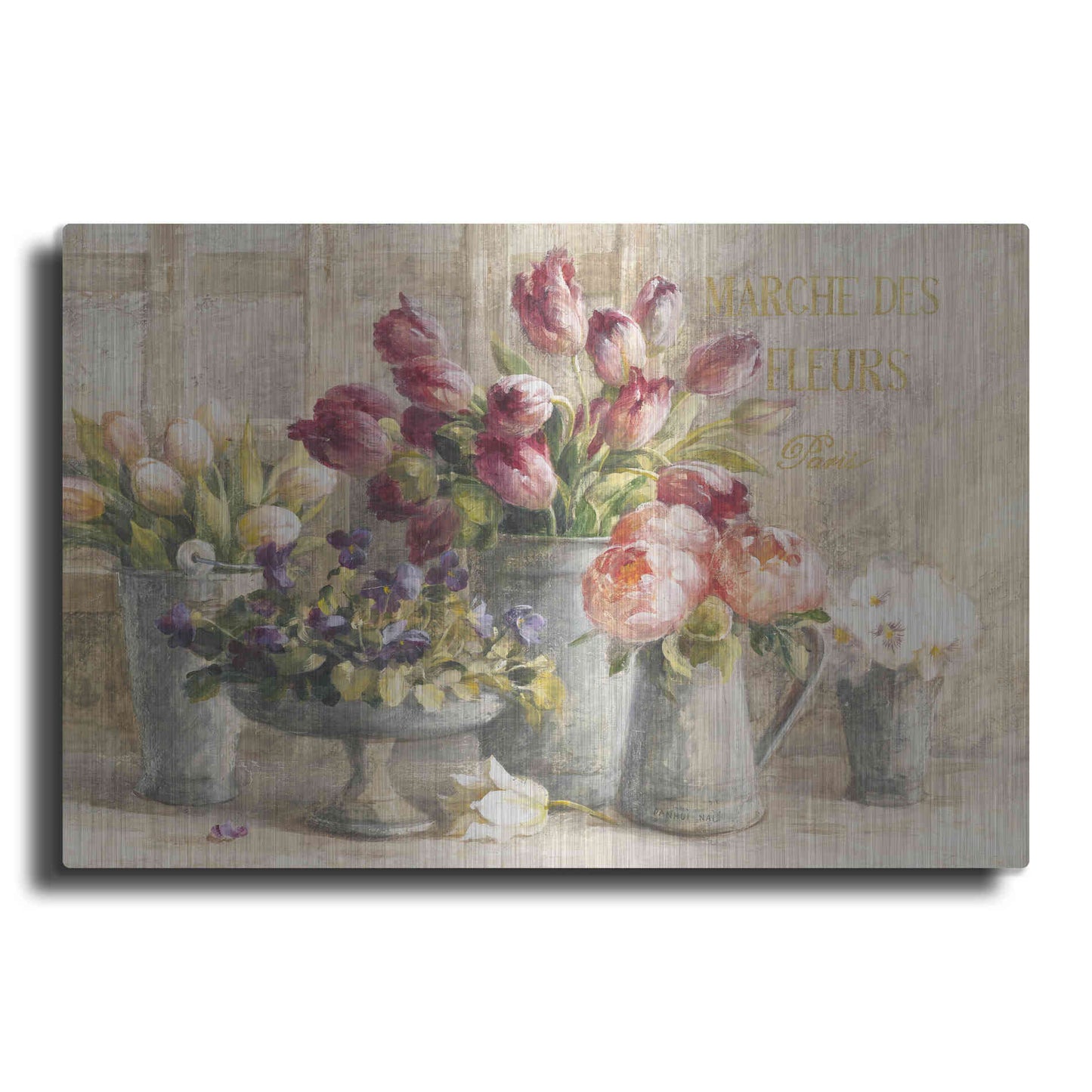 Luxe Metal Art 'Marche des Fleurs Blue Gold' by Danhui Nai, Metal Wall Art