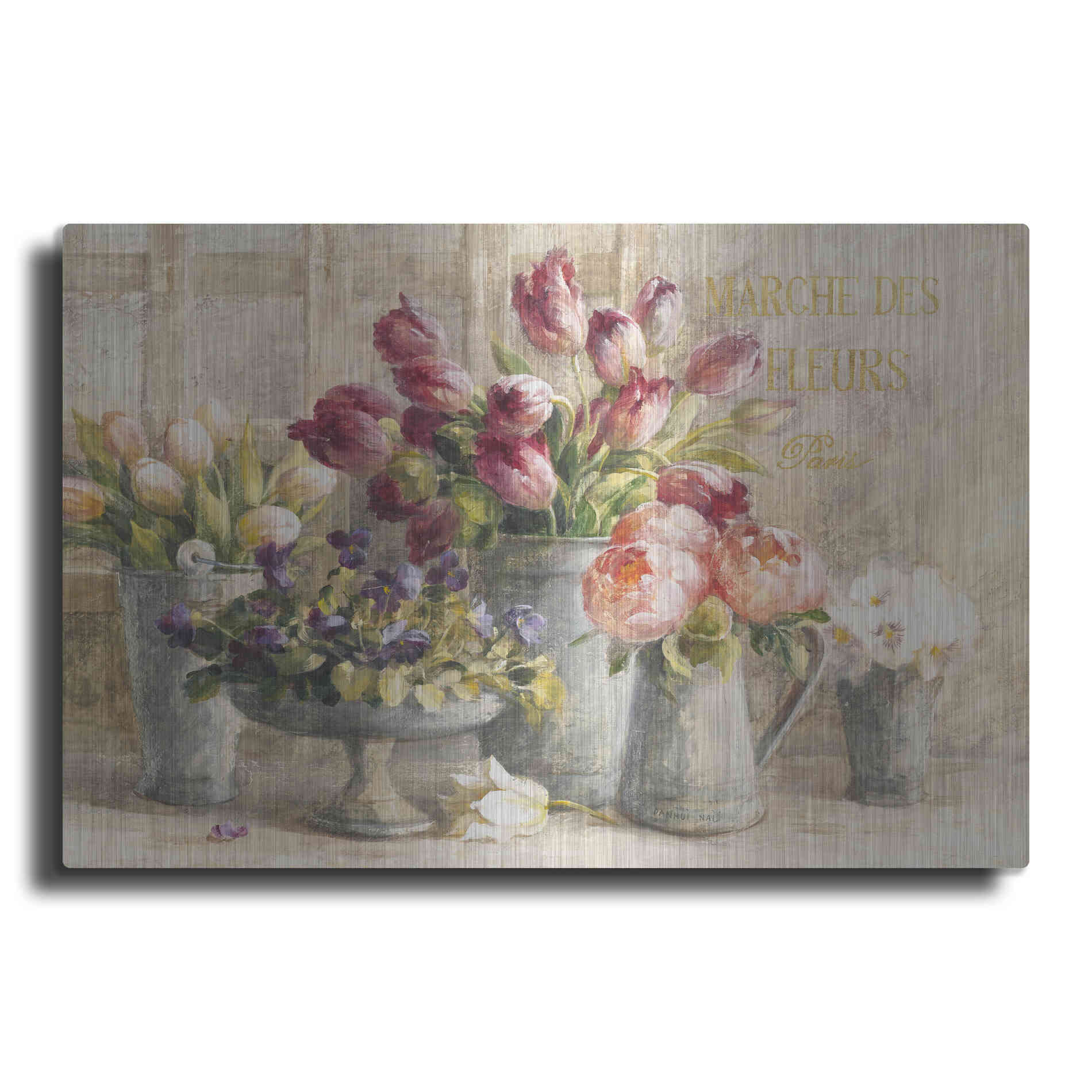 Luxe Metal Art 'Marche des Fleurs Blue Gold' by Danhui Nai, Metal Wall Art