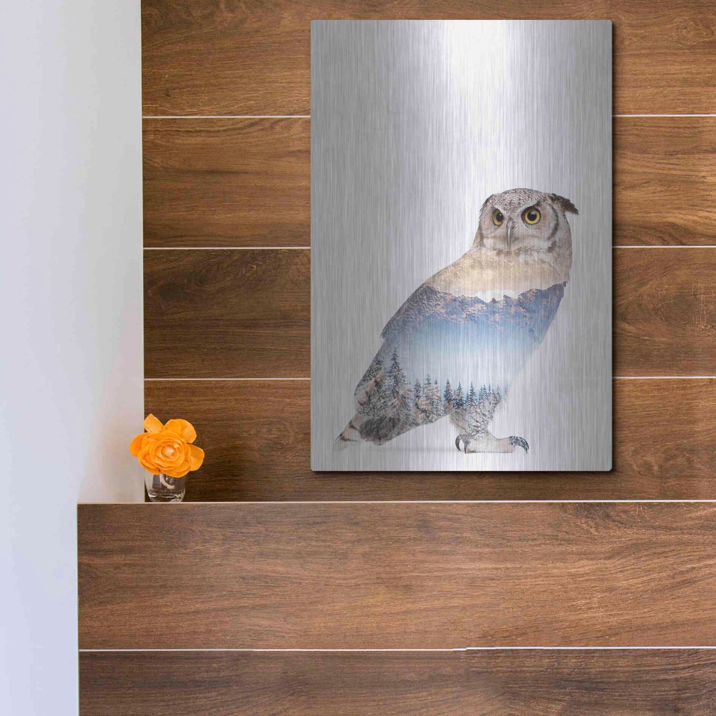 Luxe Metal Art 'Snow Owl I' by Clean Nature, Metal Wall Art,12x16