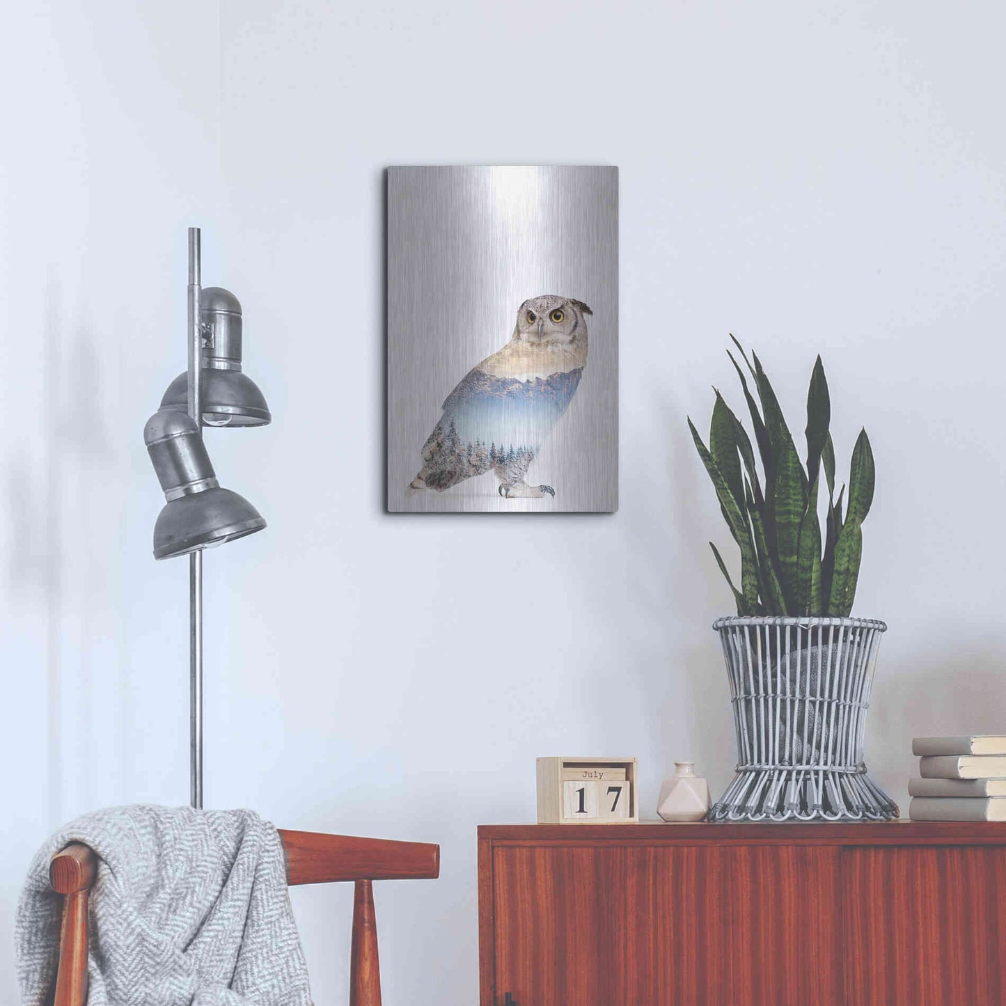 Luxe Metal Art 'Snow Owl I' by Clean Nature, Metal Wall Art,16x24