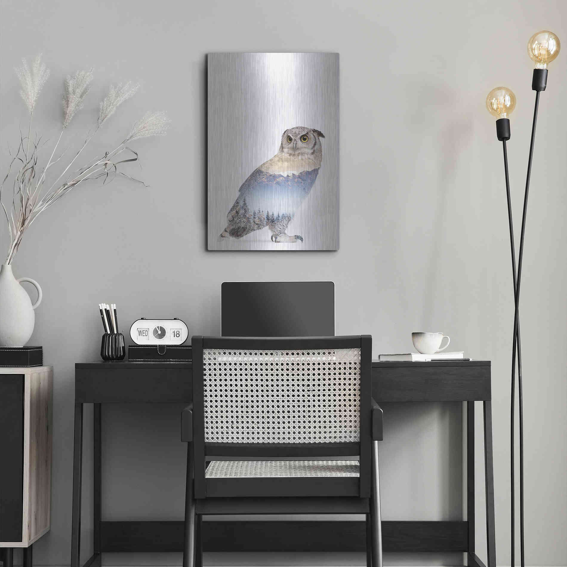 Luxe Metal Art 'Snow Owl I' by Clean Nature, Metal Wall Art,16x24