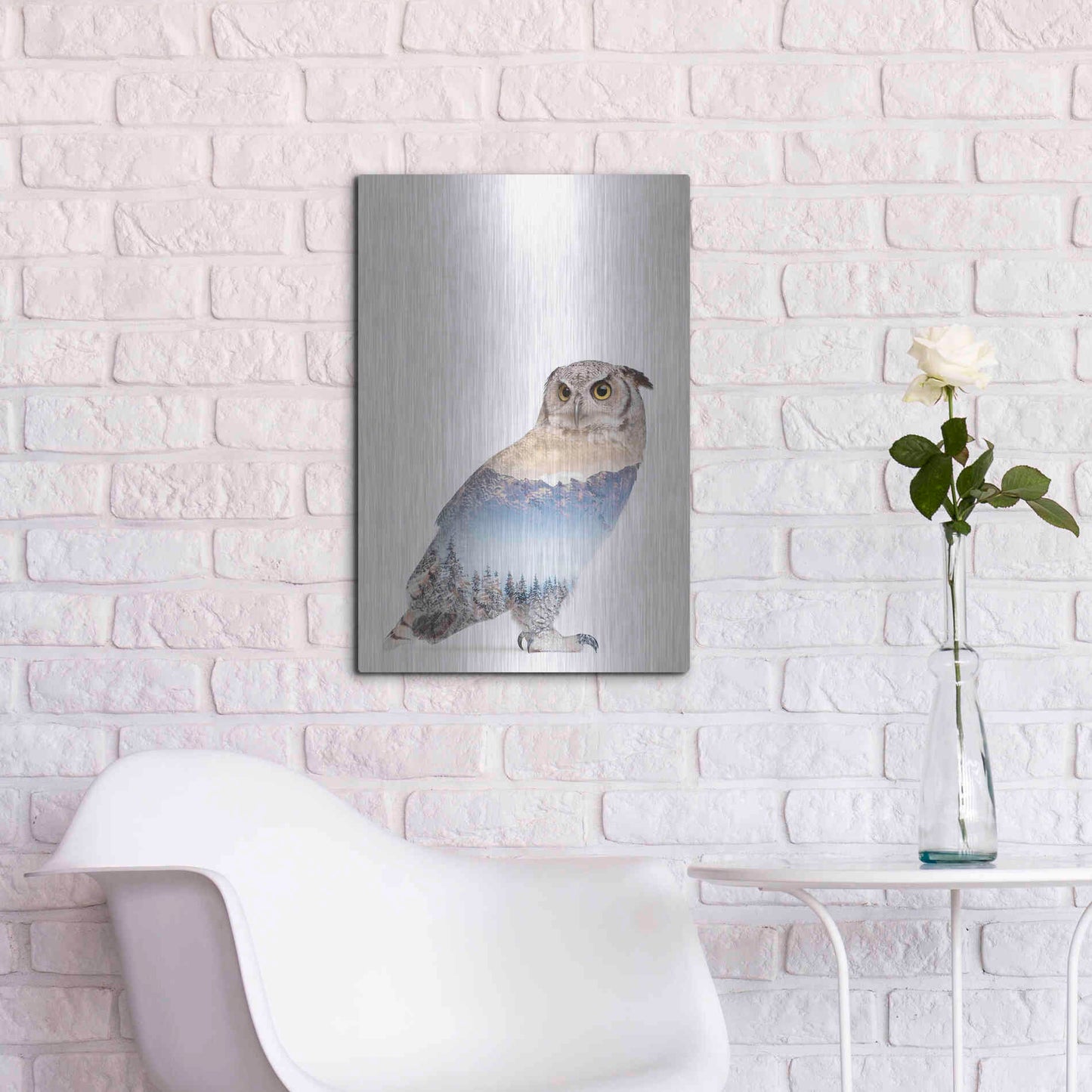 Luxe Metal Art 'Snow Owl I' by Clean Nature, Metal Wall Art,16x24