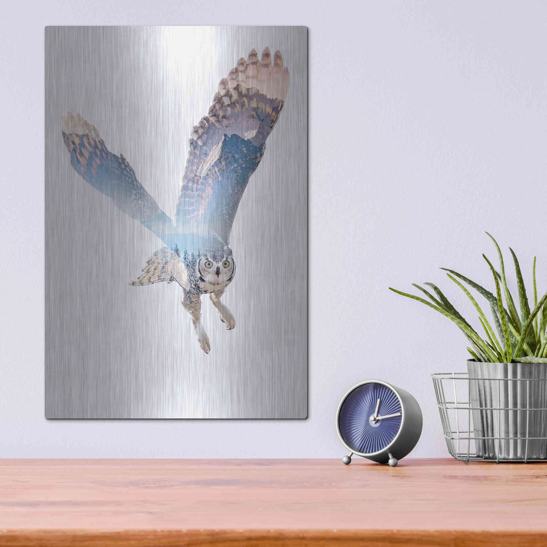 Luxe Metal Art 'Snow Owl II' by Clean Nature, Metal Wall Art,12x16