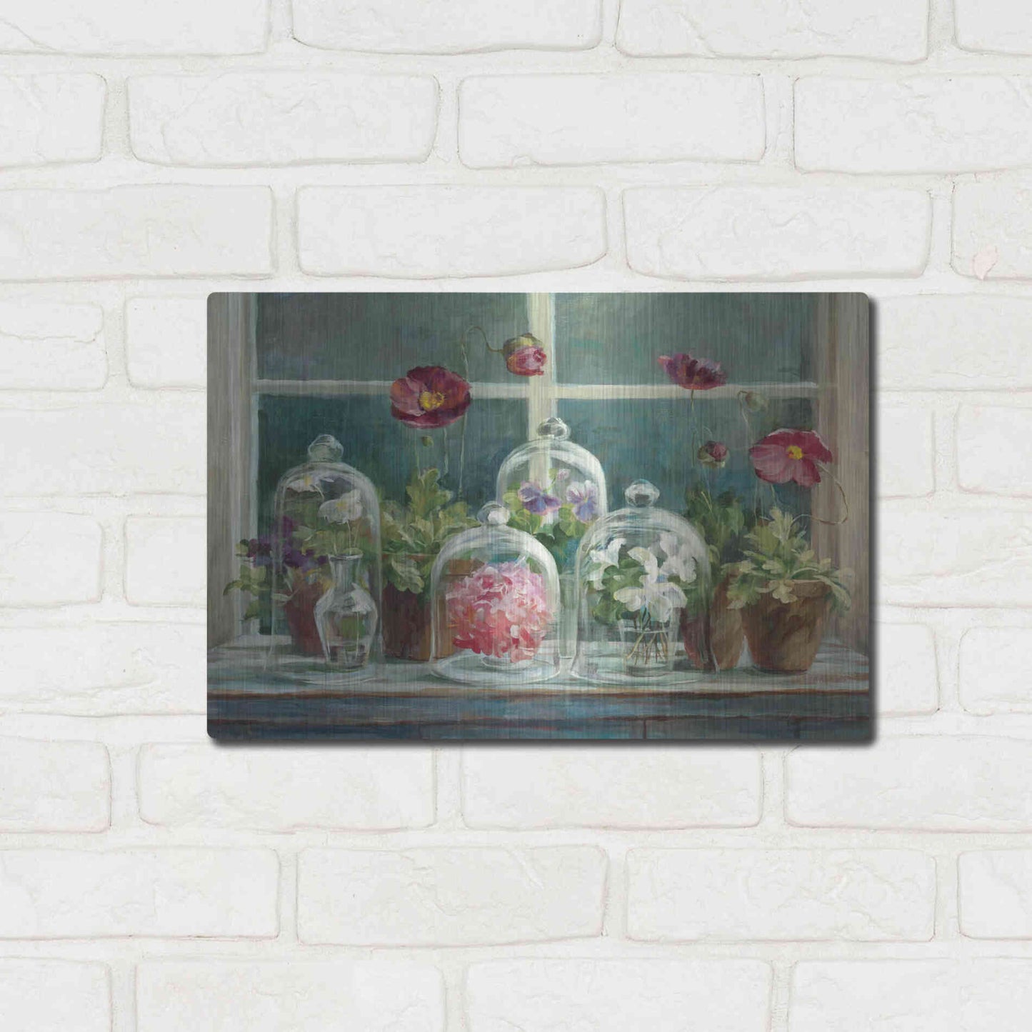 Luxe Metal Art 'Purple Poppies Windowsill Crop' by Danhui Nai, Metal Wall Art,16x12