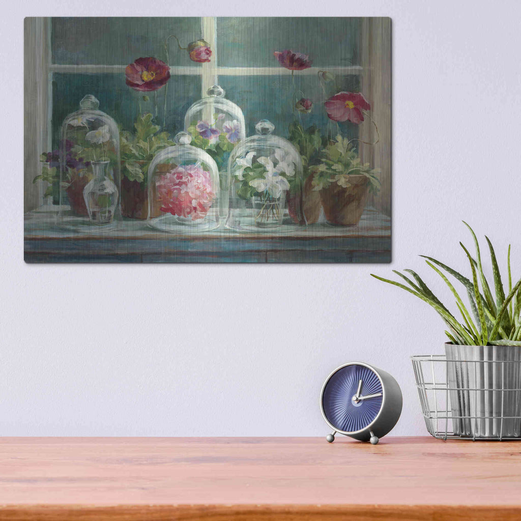 Luxe Metal Art 'Purple Poppies Windowsill Crop' by Danhui Nai, Metal Wall Art,16x12