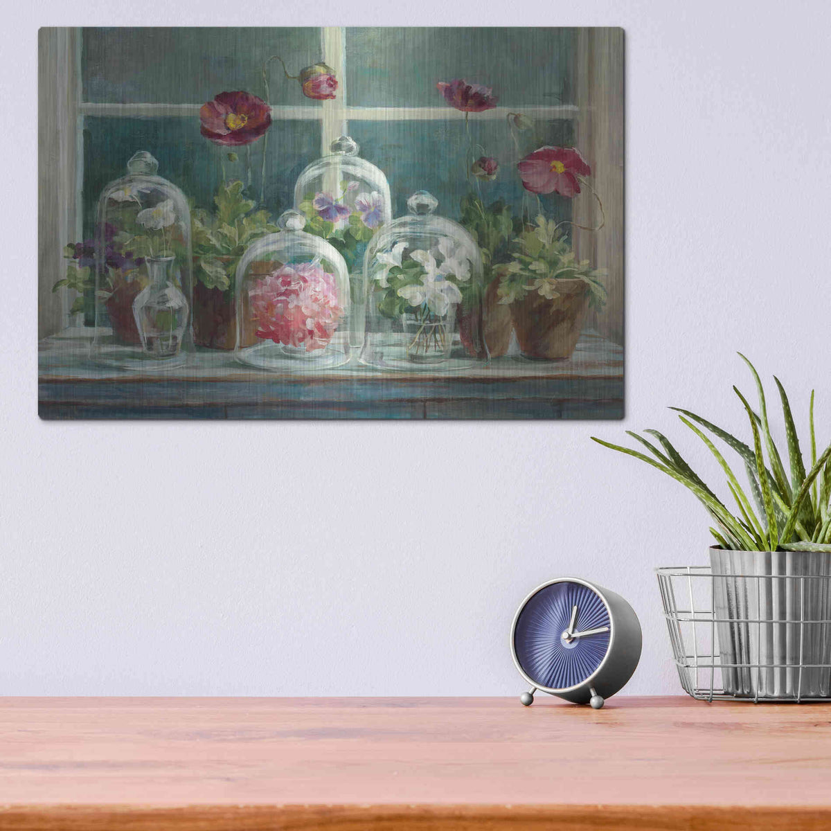 Luxe Metal Art 'Purple Poppies Windowsill Crop' by Danhui Nai, Metal Wall Art,16x12