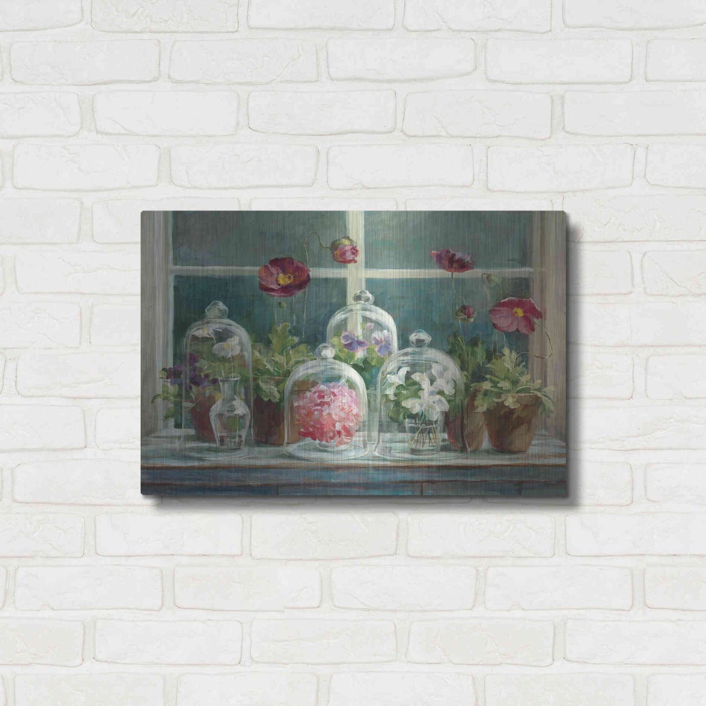 Luxe Metal Art 'Purple Poppies Windowsill Crop' by Danhui Nai, Metal Wall Art,24x16