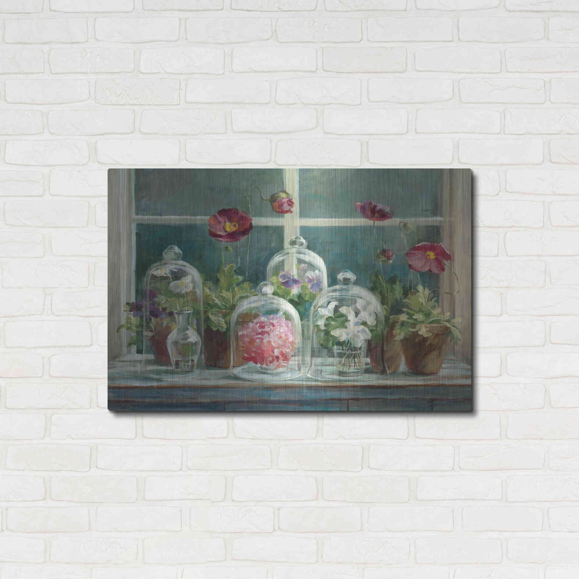 Luxe Metal Art 'Purple Poppies Windowsill Crop' by Danhui Nai, Metal Wall Art,36x24