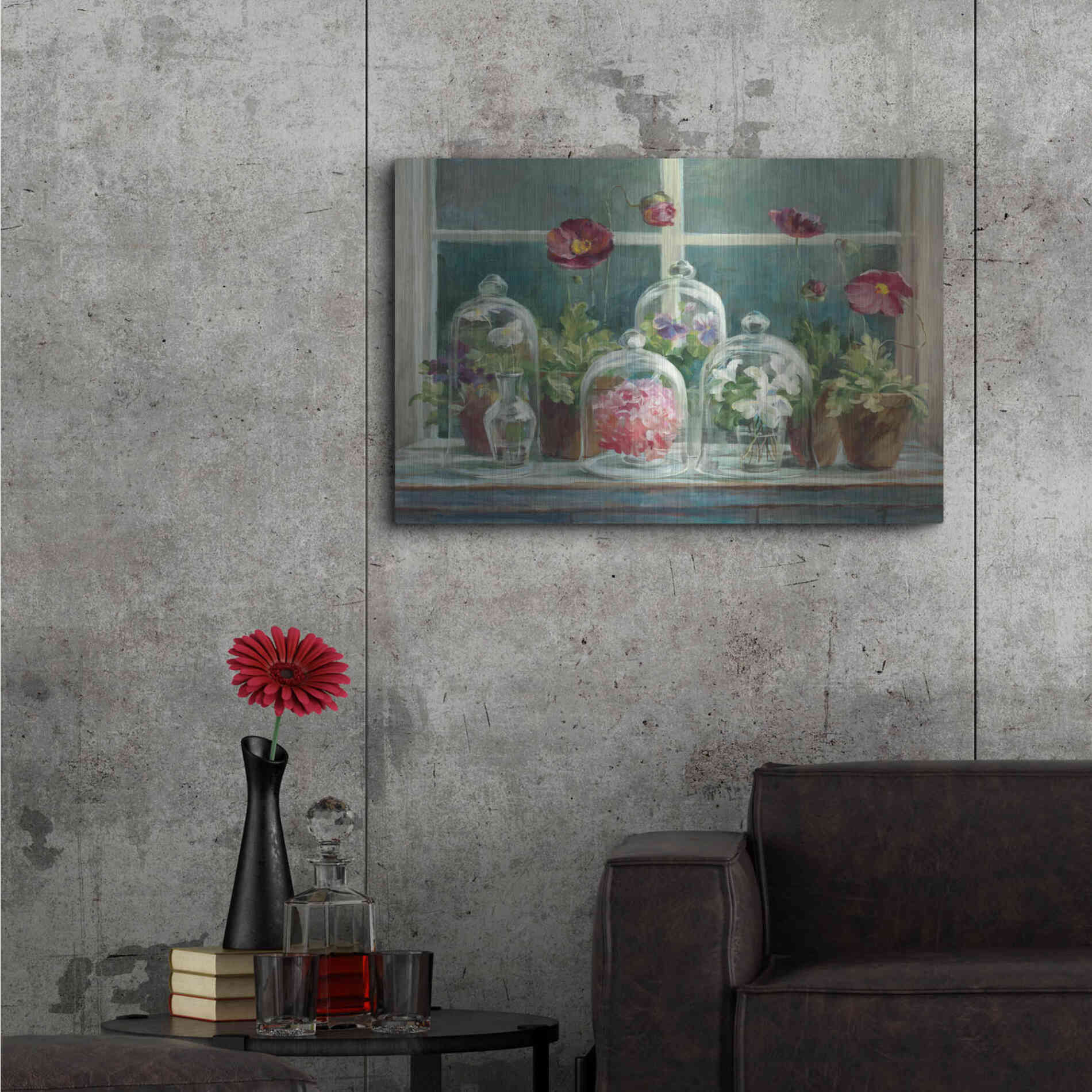 Luxe Metal Art 'Purple Poppies Windowsill Crop' by Danhui Nai, Metal Wall Art,36x24