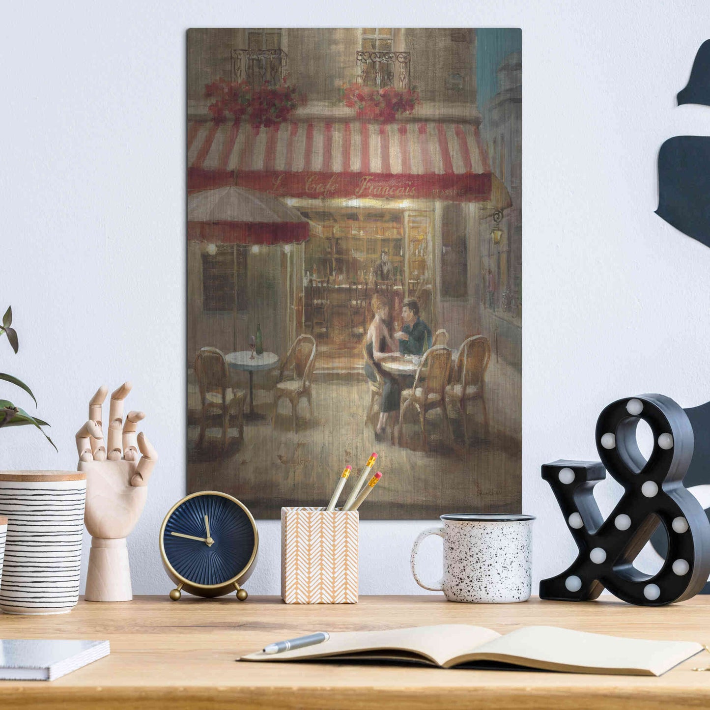 Luxe Metal Art 'Paris Cafe II Crop' by Danhui Nai, Metal Wall Art,12x16