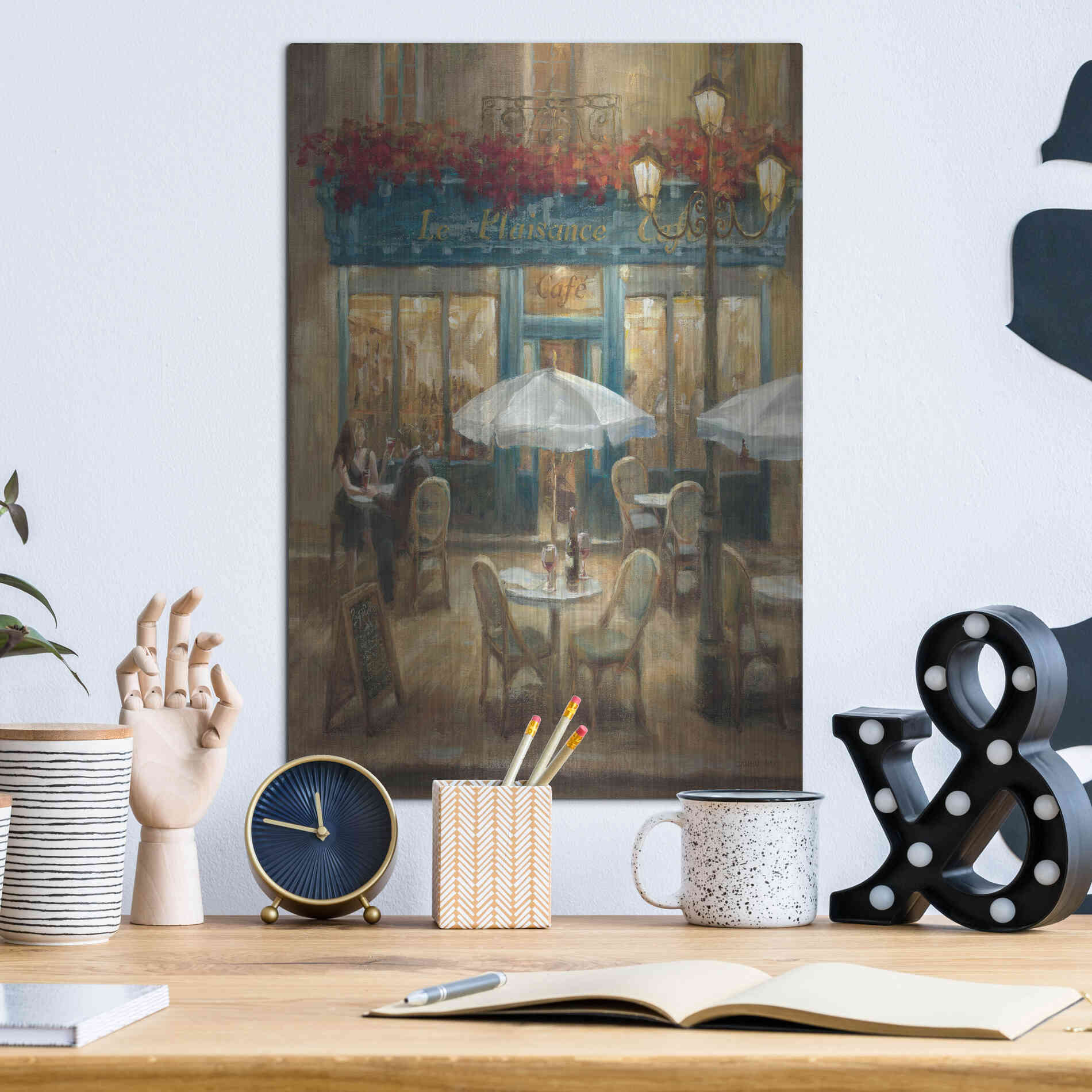 Luxe Metal Art 'Paris Cafe I Crop' by Danhui Nai, Metal Wall Art,12x16