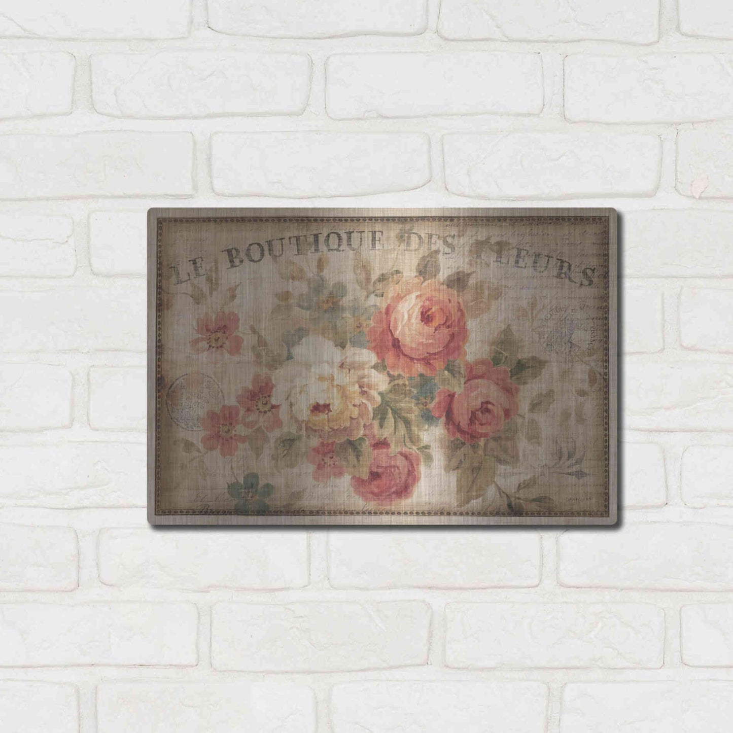 Luxe Metal Art 'Parisian Flowers III' by Danhui Nai, Metal Wall Art,16x12