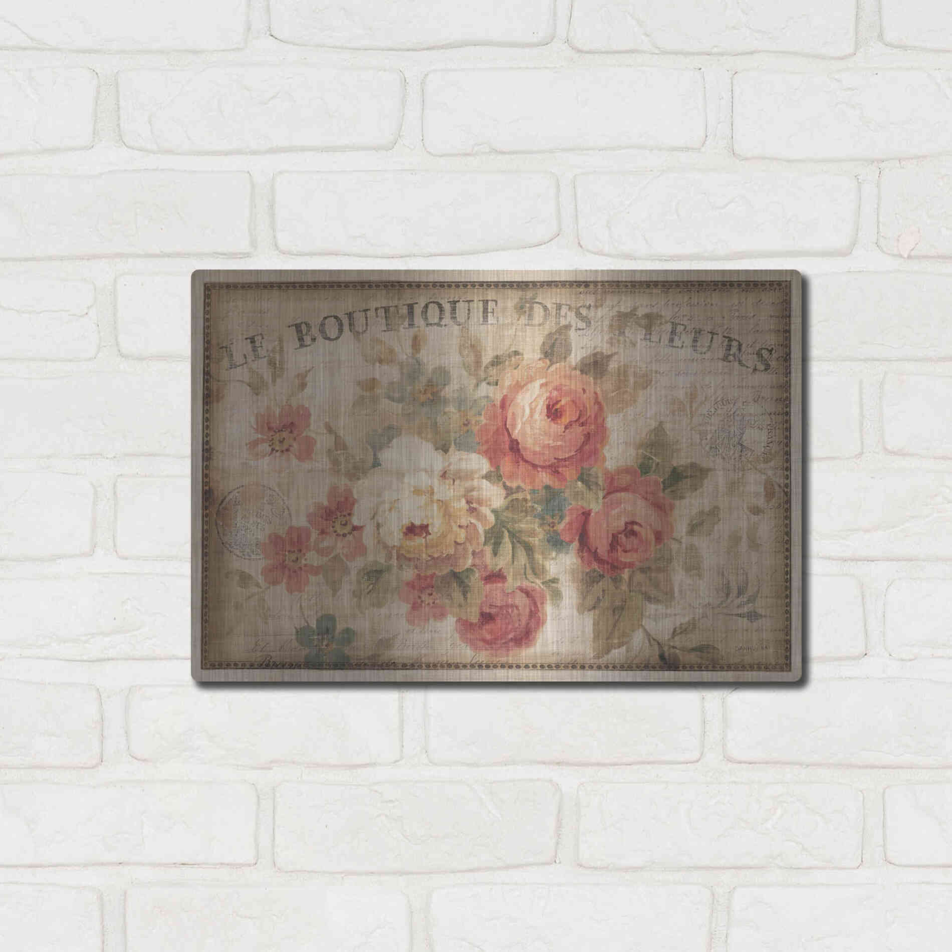 Luxe Metal Art 'Parisian Flowers III' by Danhui Nai, Metal Wall Art,16x12