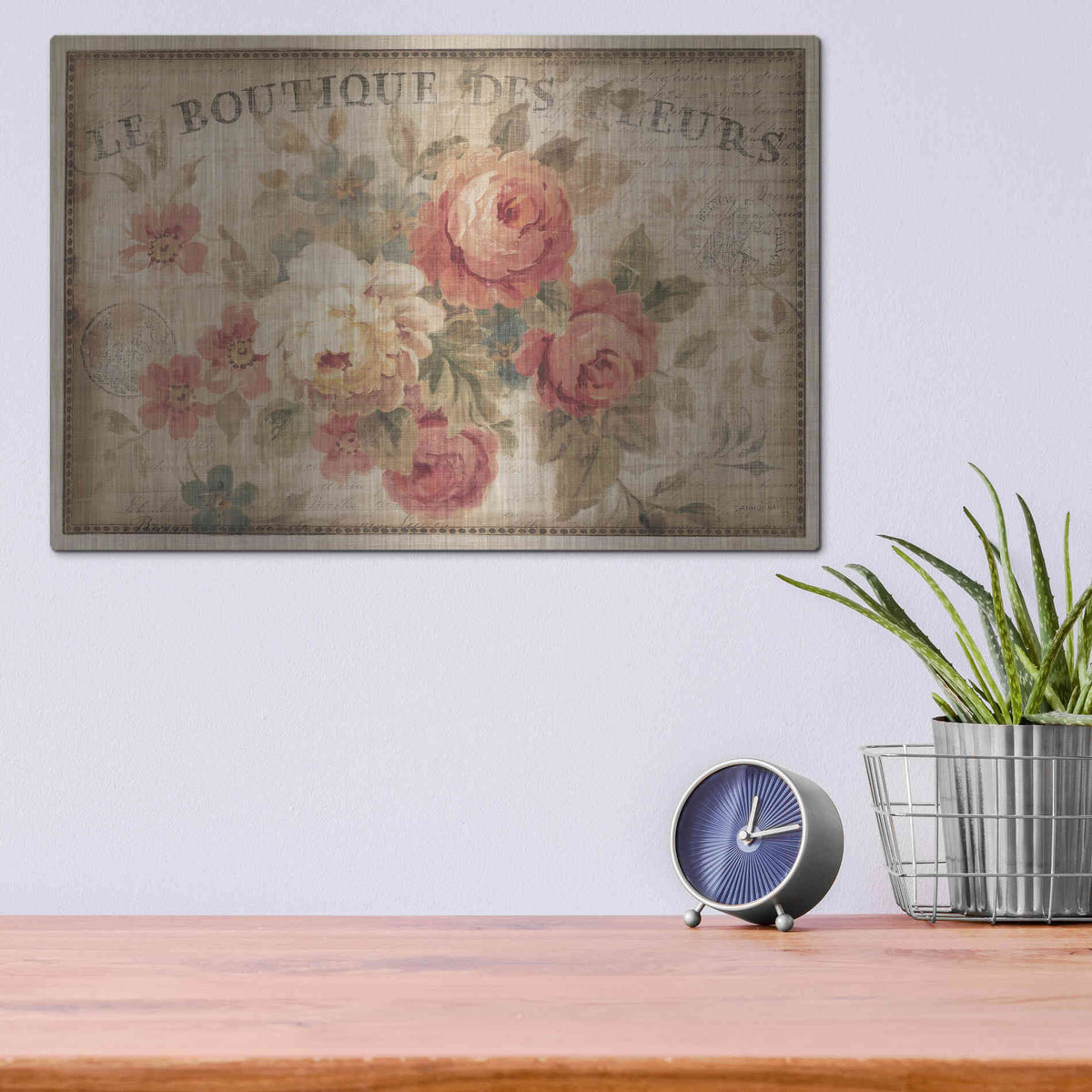 Luxe Metal Art 'Parisian Flowers III' by Danhui Nai, Metal Wall Art,16x12