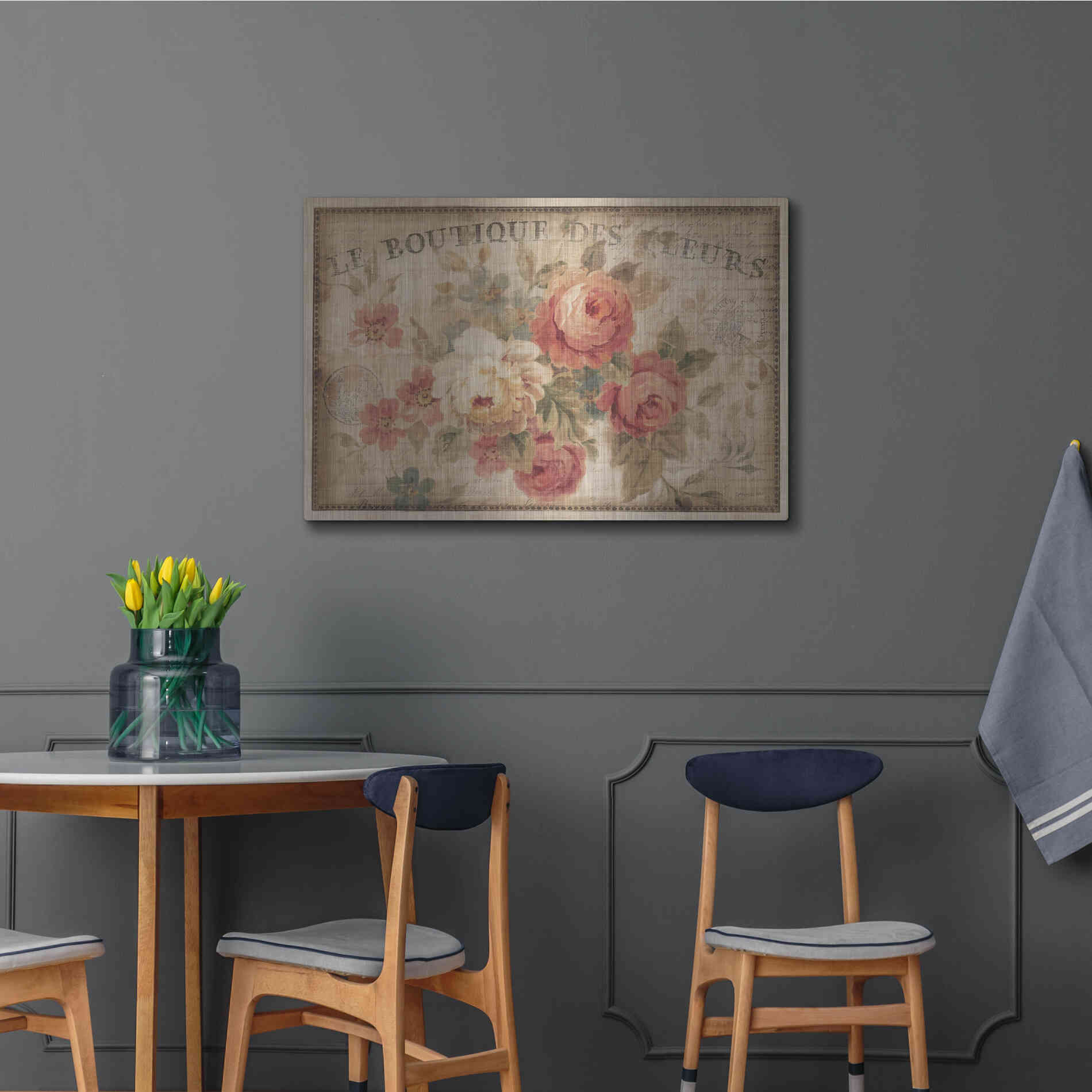 Luxe Metal Art 'Parisian Flowers III' by Danhui Nai, Metal Wall Art,36x24