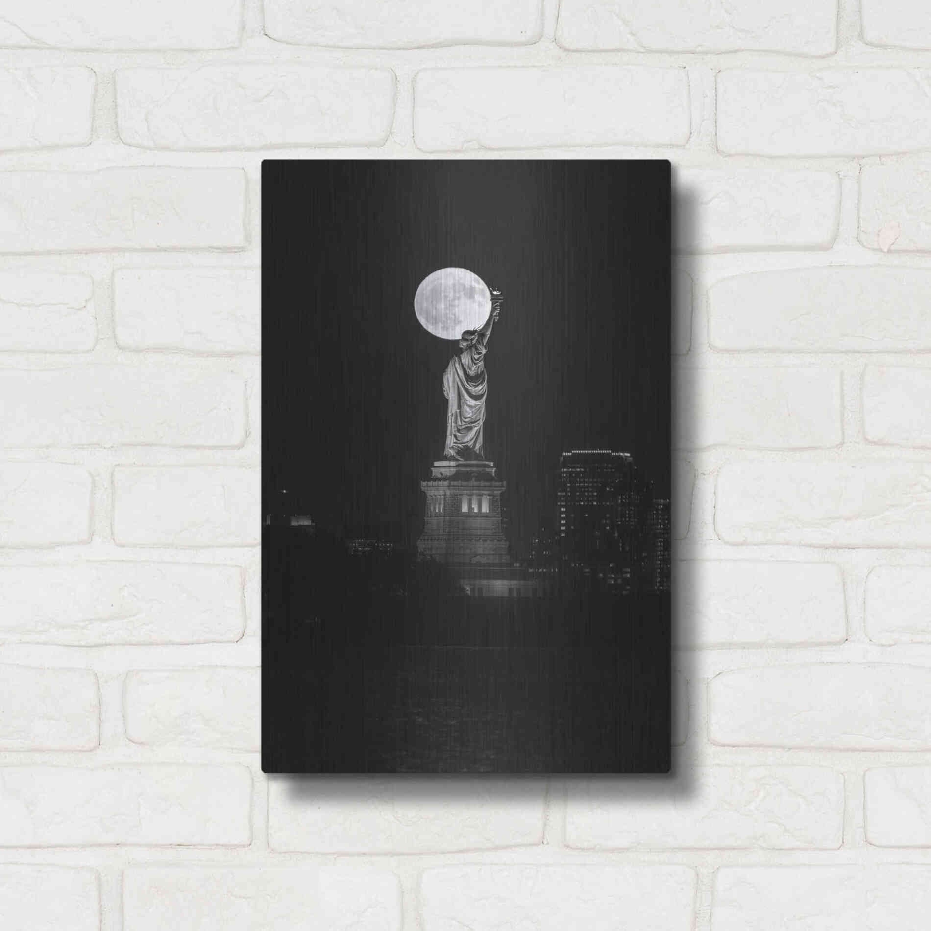 Luxe Metal Art 'Full Moon New York' by Bruce Getty, Metal Wall Art,12x16