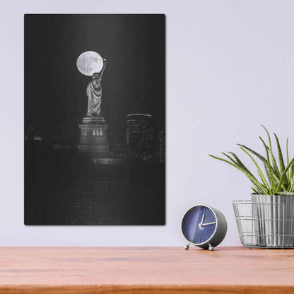 Luxe Metal Art 'Full Moon New York' by Bruce Getty, Metal Wall Art,12x16