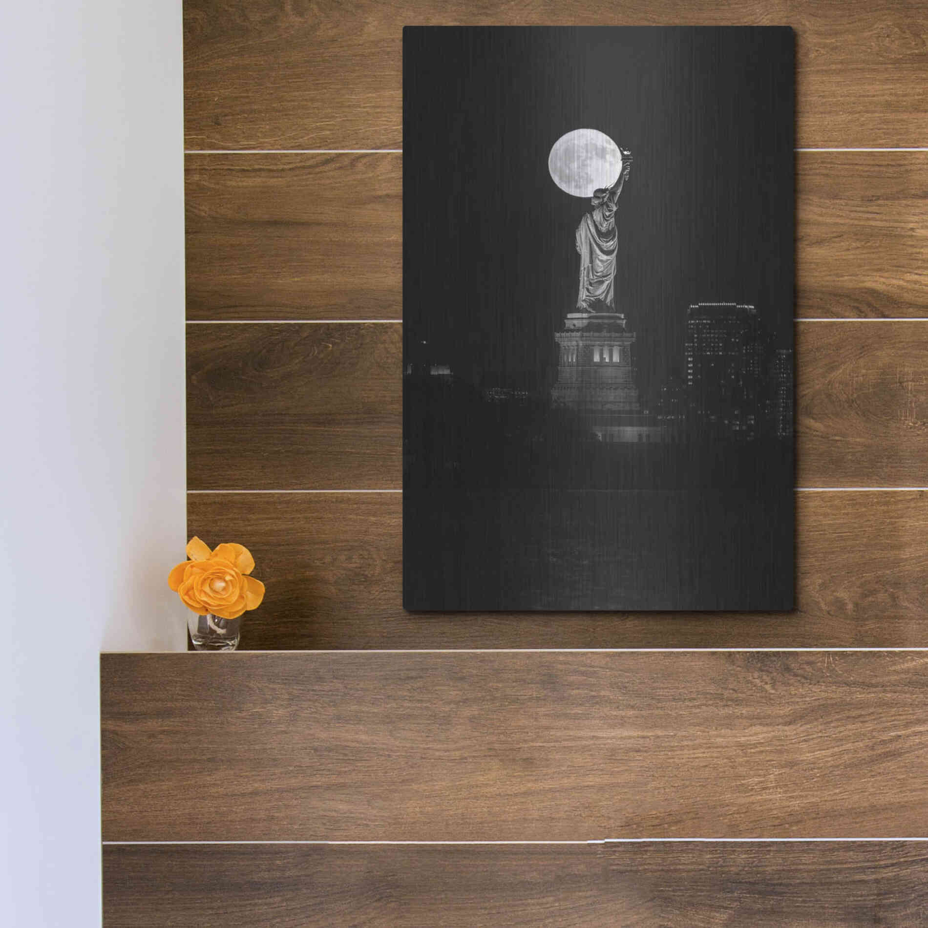 Luxe Metal Art 'Full Moon New York' by Bruce Getty, Metal Wall Art,12x16