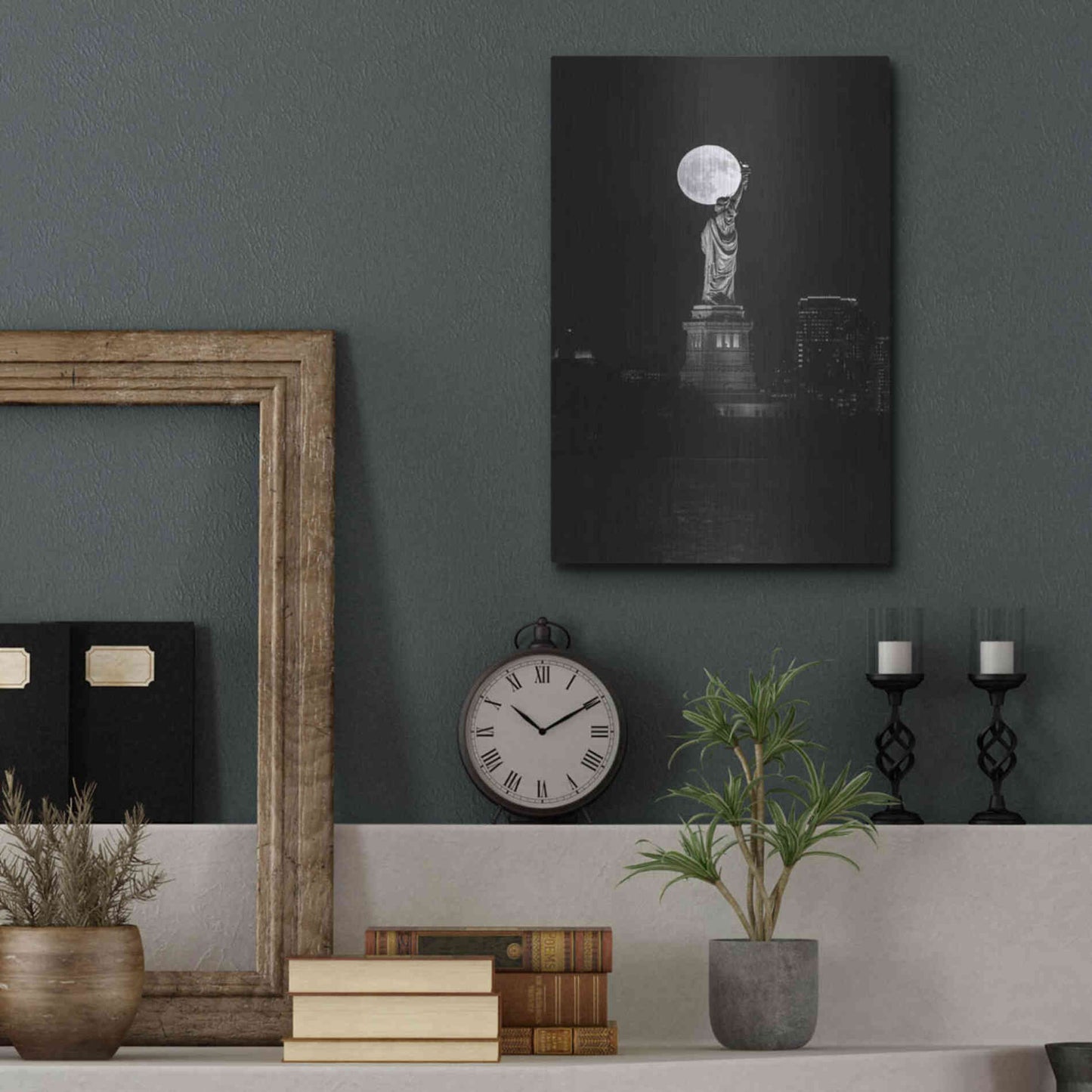 Luxe Metal Art 'Full Moon New York' by Bruce Getty, Metal Wall Art,12x16