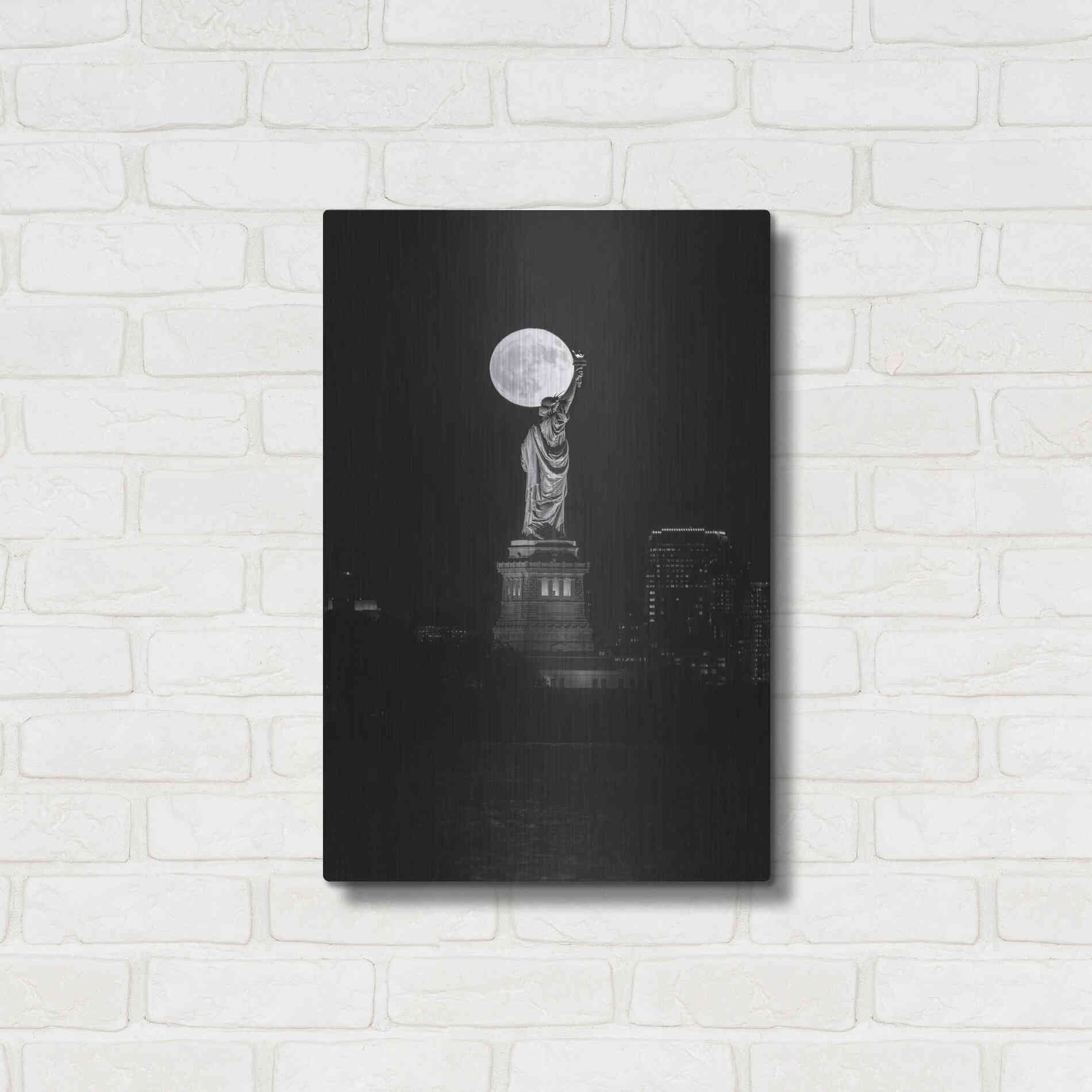 Luxe Metal Art 'Full Moon New York' by Bruce Getty, Metal Wall Art,16x24