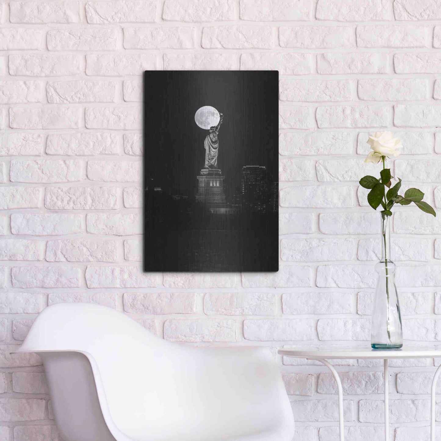 Luxe Metal Art 'Full Moon New York' by Bruce Getty, Metal Wall Art,16x24