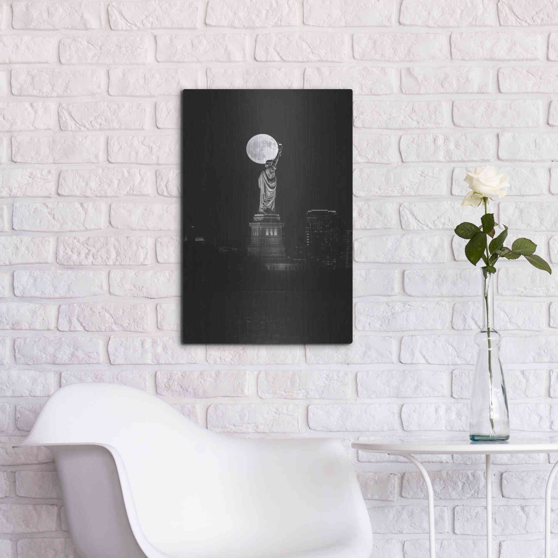 Luxe Metal Art 'Full Moon New York' by Bruce Getty, Metal Wall Art,16x24