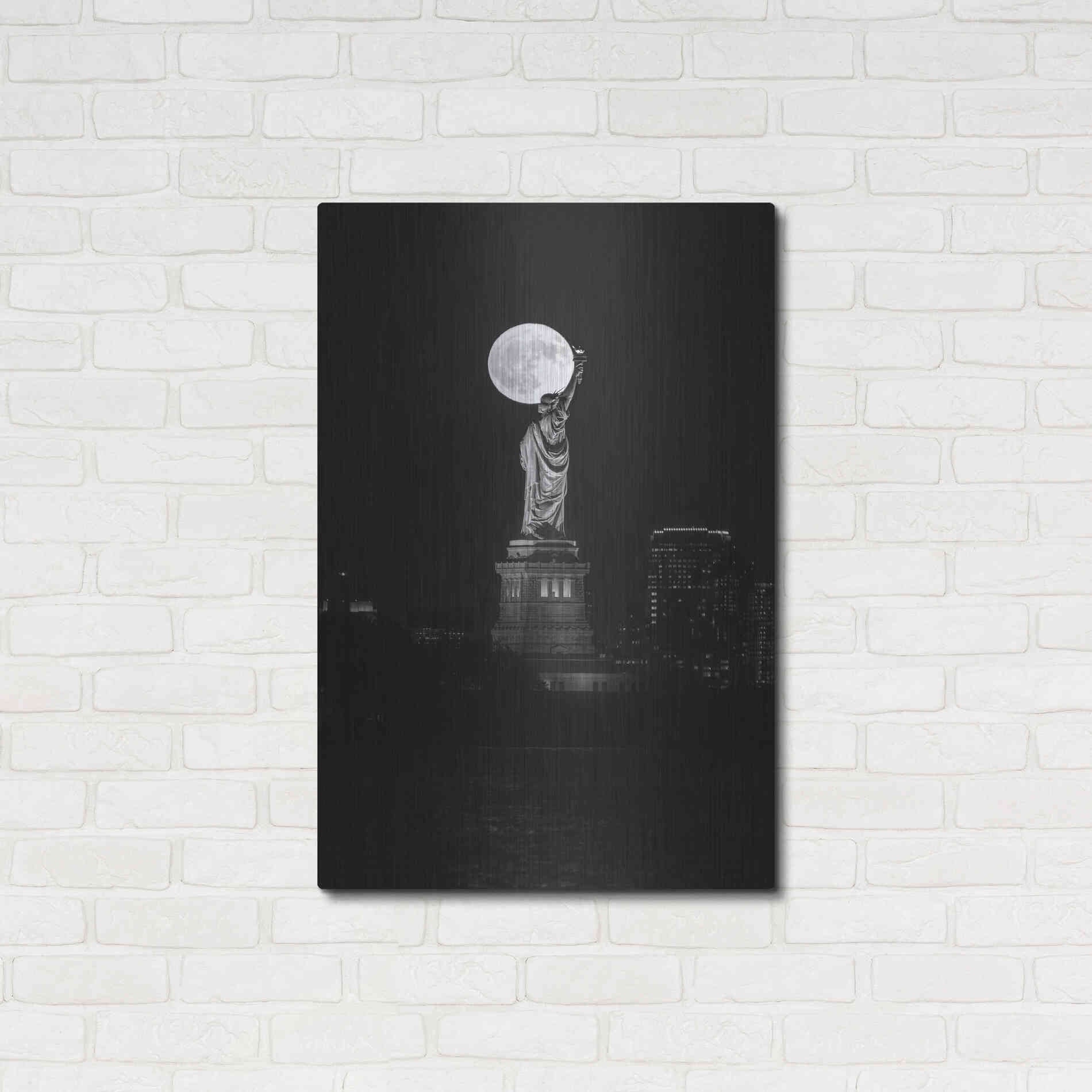 Luxe Metal Art 'Full Moon New York' by Bruce Getty, Metal Wall Art,24x36