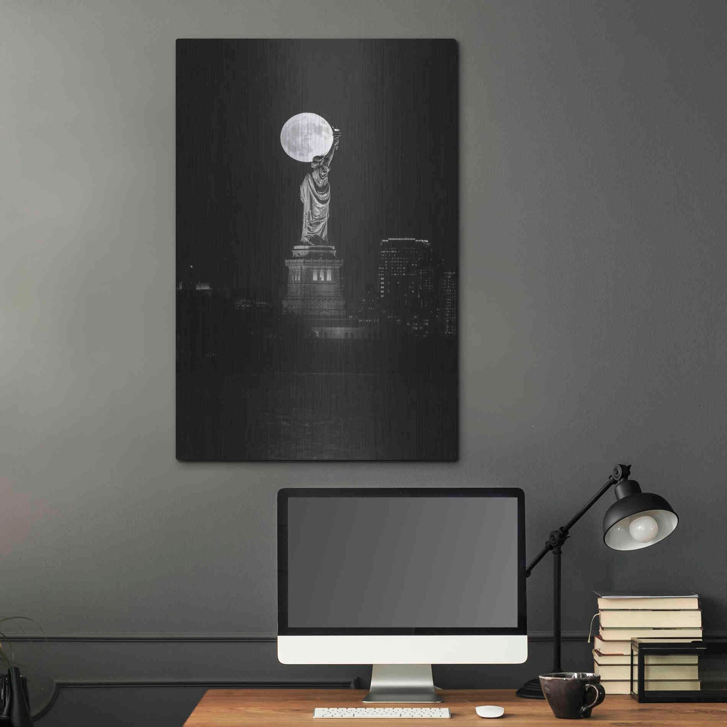 Luxe Metal Art 'Full Moon New York' by Bruce Getty, Metal Wall Art,24x36
