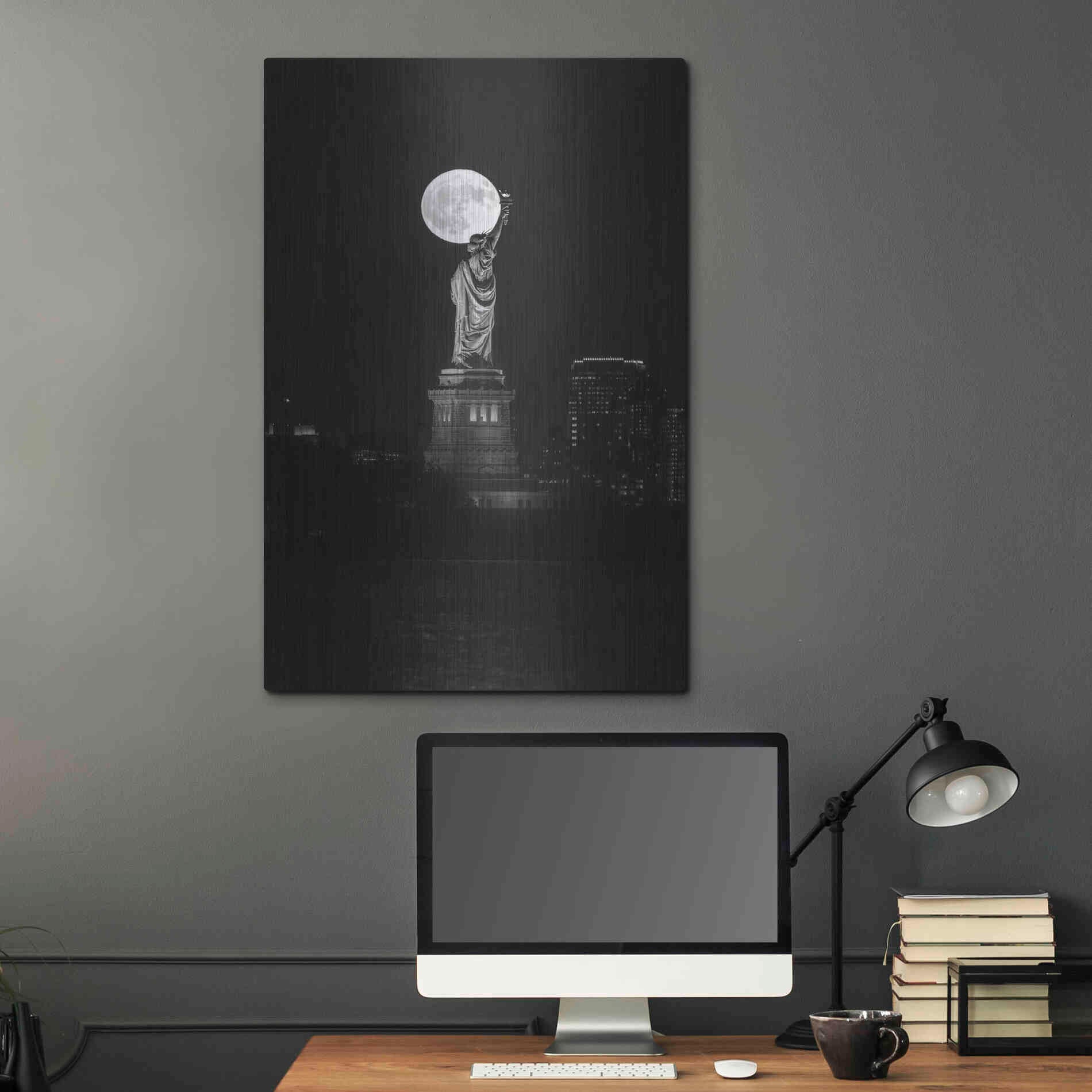 Luxe Metal Art 'Full Moon New York' by Bruce Getty, Metal Wall Art,24x36