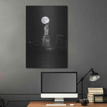 Luxe Metal Art 'Full Moon New York' by Bruce Getty, Metal Wall Art,24x36
