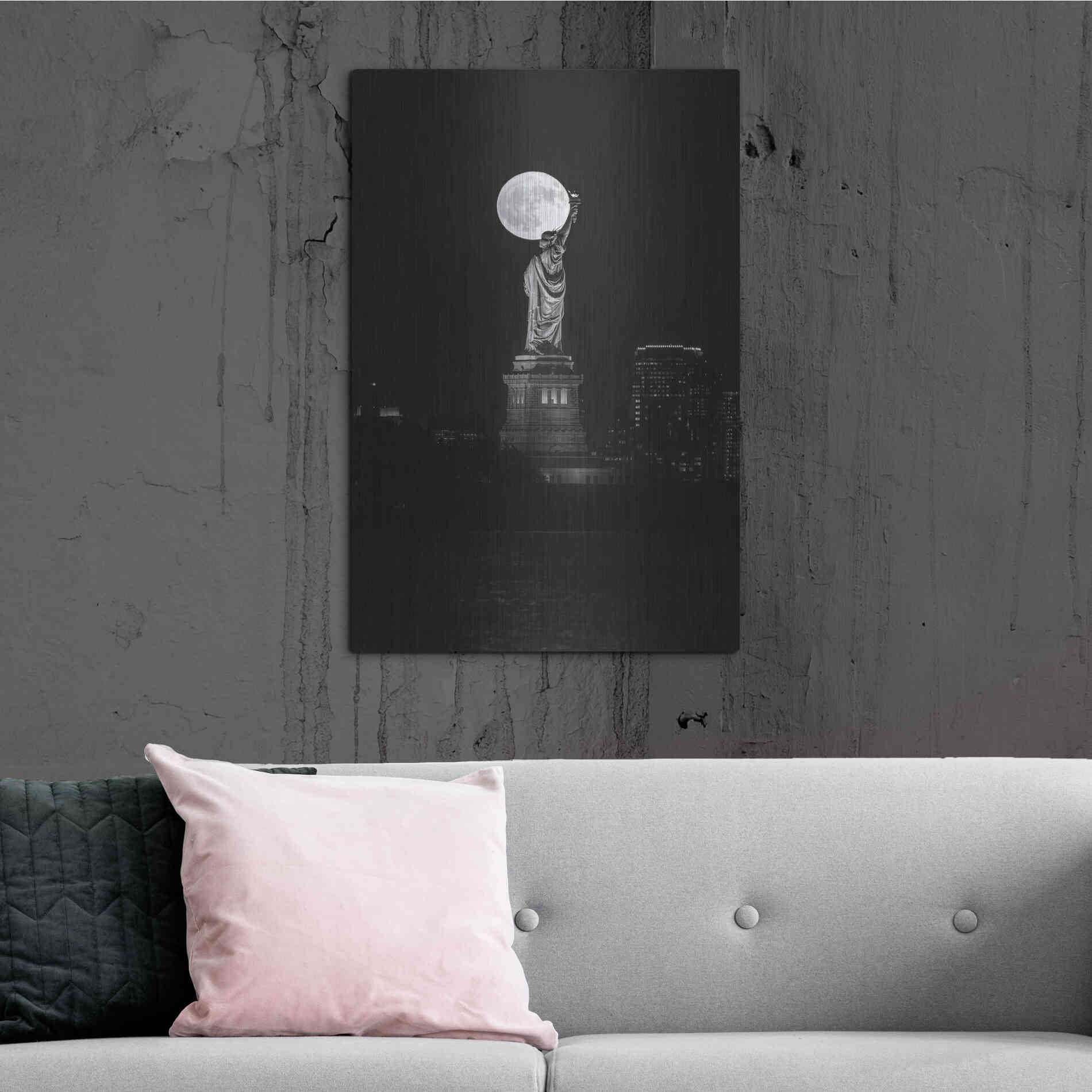 Luxe Metal Art 'Full Moon New York' by Bruce Getty, Metal Wall Art,24x36