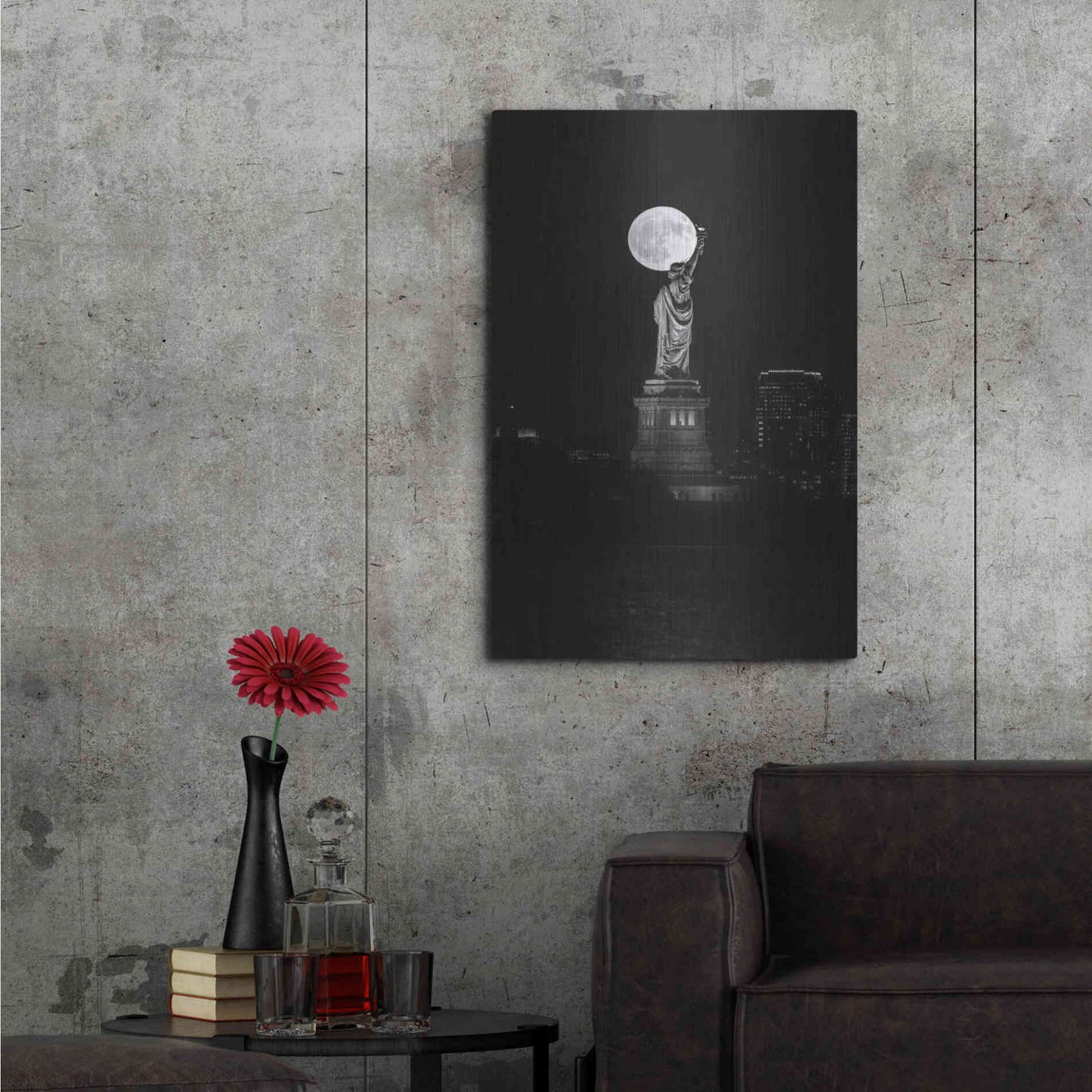Luxe Metal Art 'Full Moon New York' by Bruce Getty, Metal Wall Art,24x36