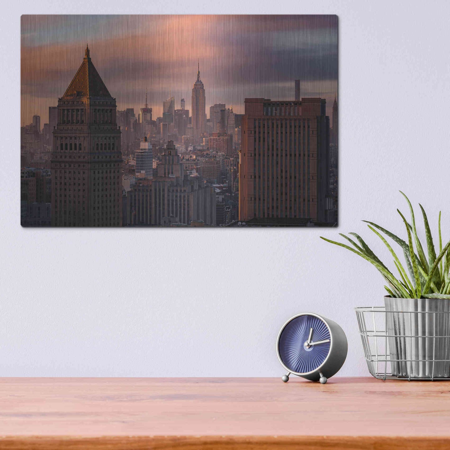 Luxe Metal Art 'Golden Light New York Low Clouds' by Bruce Getty, Metal Wall Art,16x12