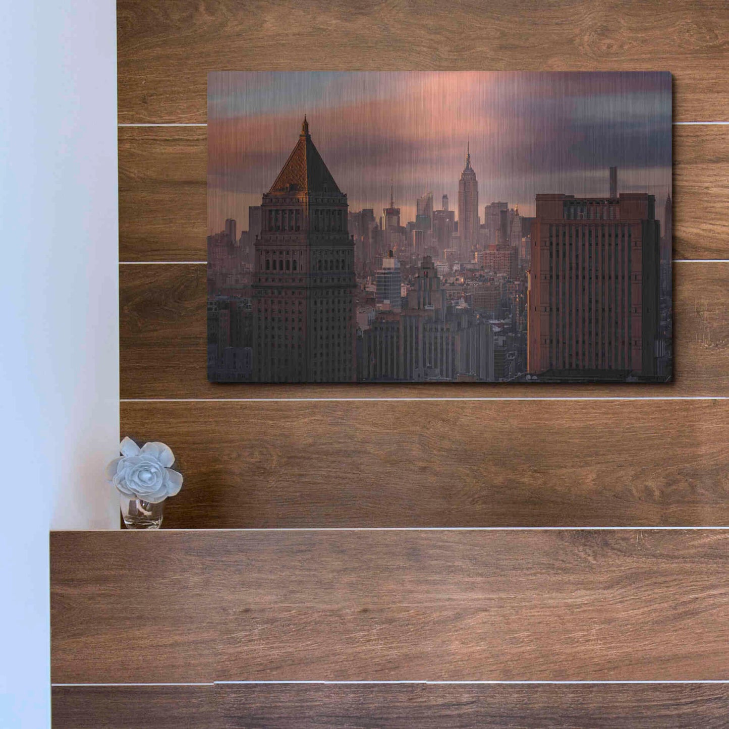 Luxe Metal Art 'Golden Light New York Low Clouds' by Bruce Getty, Metal Wall Art,16x12