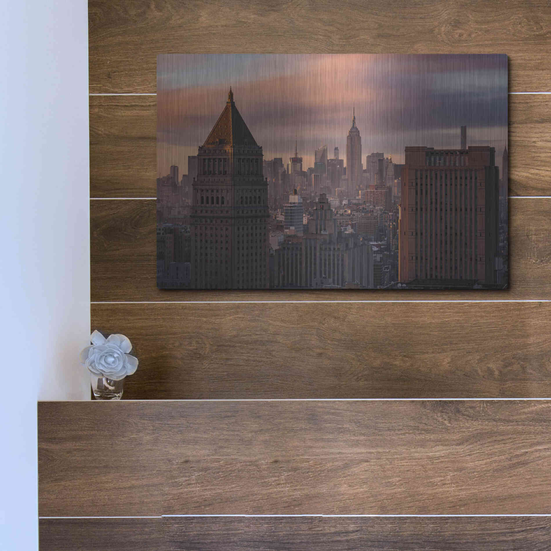 Luxe Metal Art 'Golden Light New York Low Clouds' by Bruce Getty, Metal Wall Art,16x12