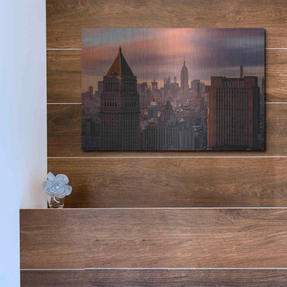 Luxe Metal Art 'Golden Light New York Low Clouds' by Bruce Getty, Metal Wall Art,16x12