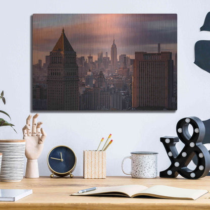 Luxe Metal Art 'Golden Light New York Low Clouds' by Bruce Getty, Metal Wall Art,16x12