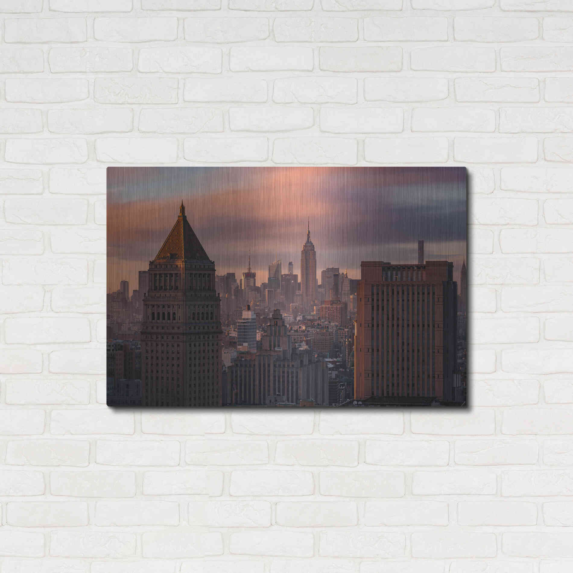 Luxe Metal Art 'Golden Light New York Low Clouds' by Bruce Getty, Metal Wall Art,36x24