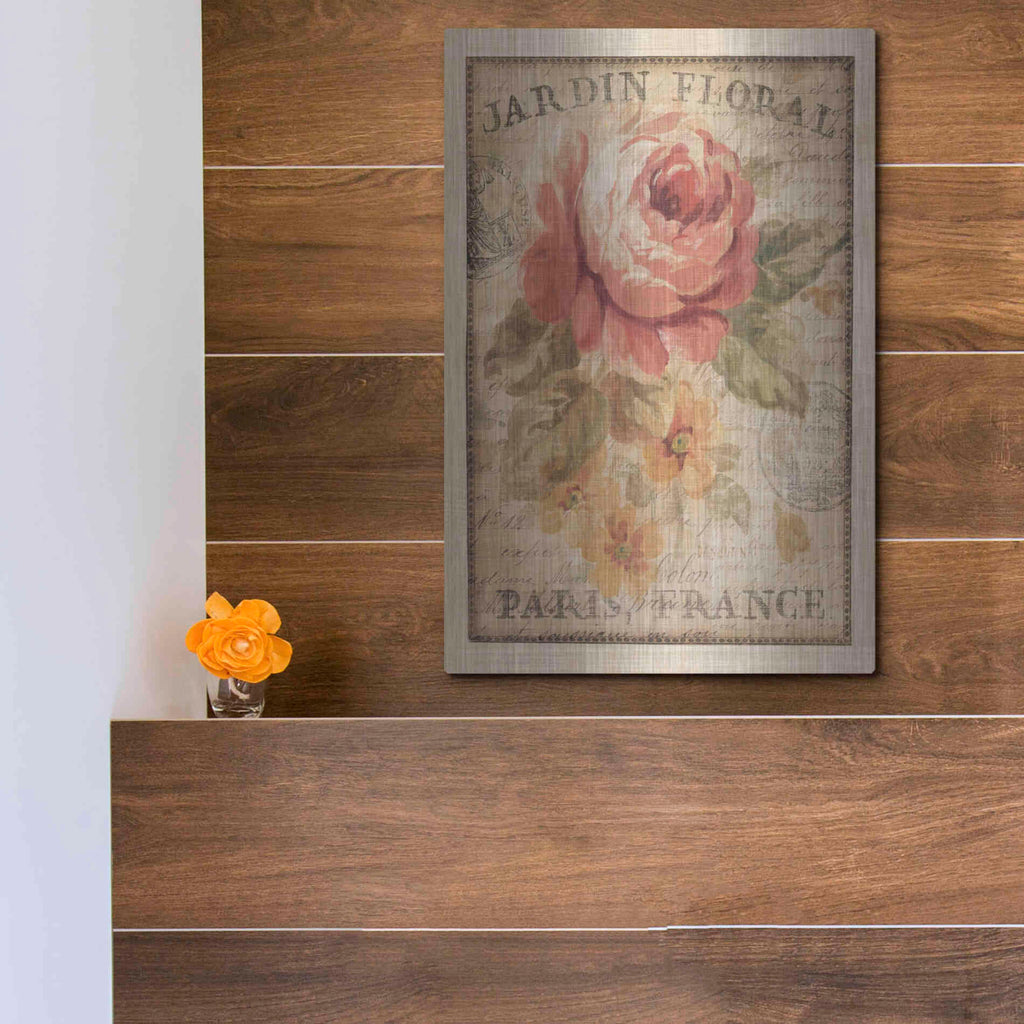 Luxe Metal Art 'Parisian Flowers II' by Danhui Nai, Metal Wall Art,12x16