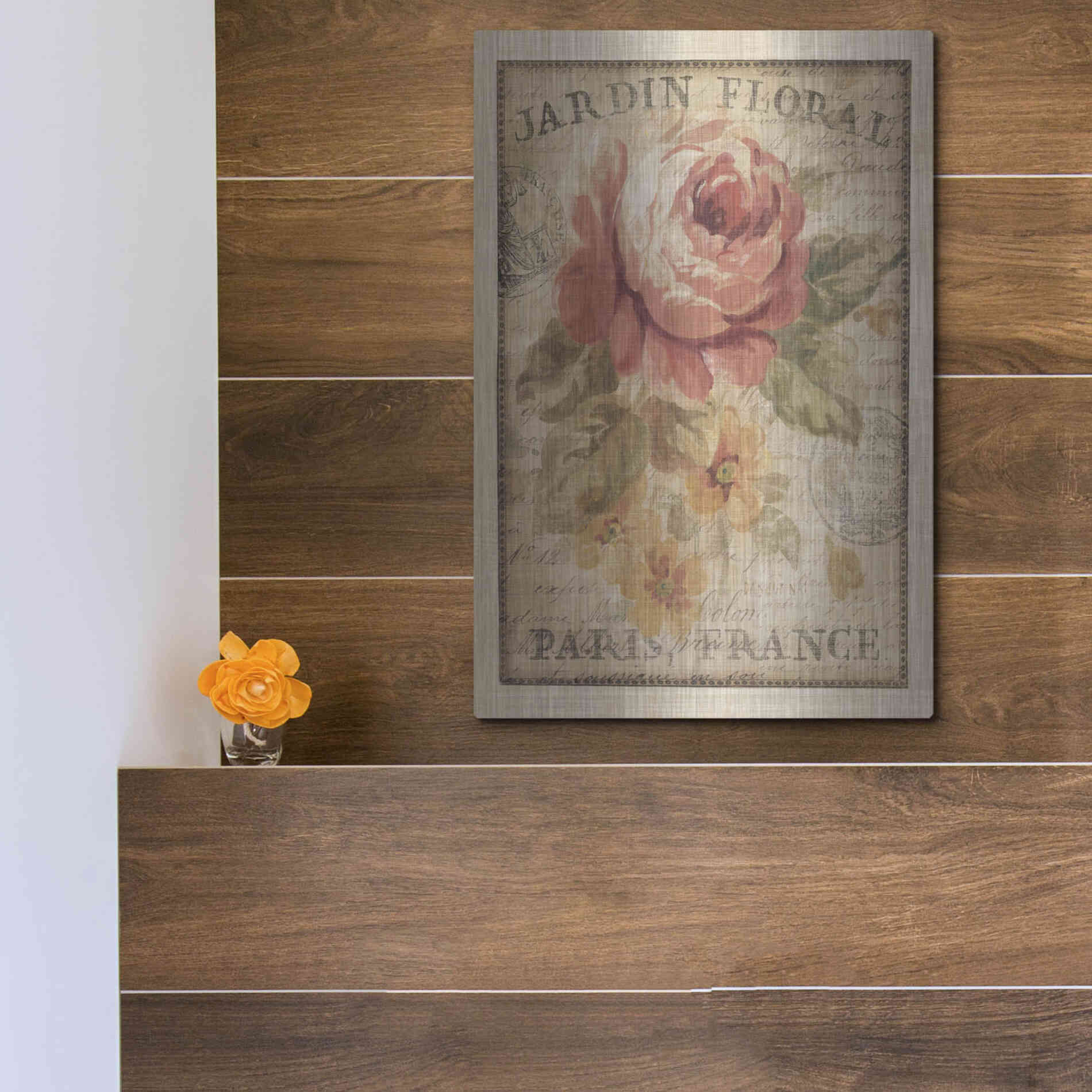 Luxe Metal Art 'Parisian Flowers II' by Danhui Nai, Metal Wall Art,12x16