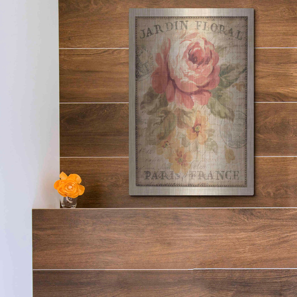 Luxe Metal Art 'Parisian Flowers II' by Danhui Nai, Metal Wall Art,12x16
