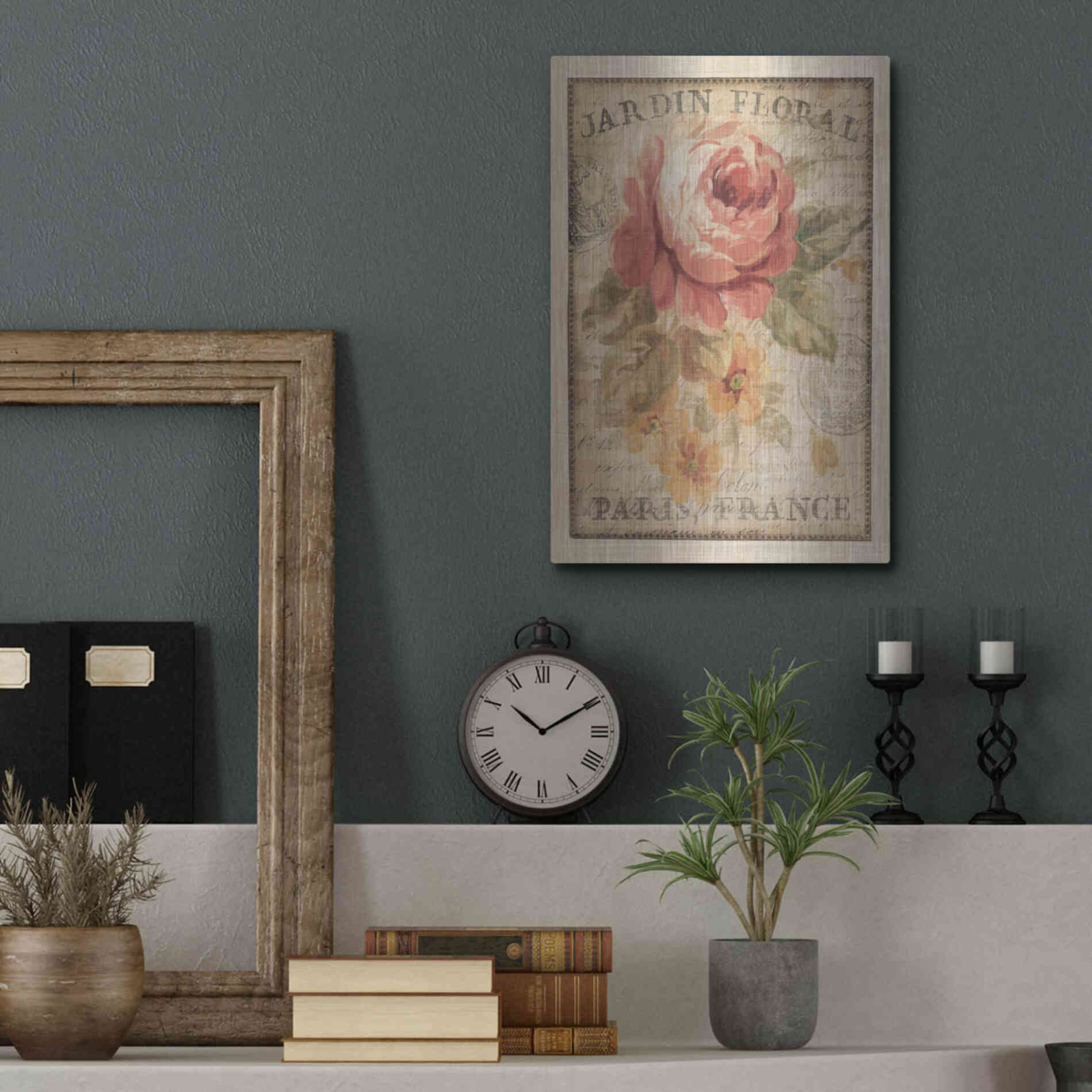 Luxe Metal Art 'Parisian Flowers II' by Danhui Nai, Metal Wall Art,12x16