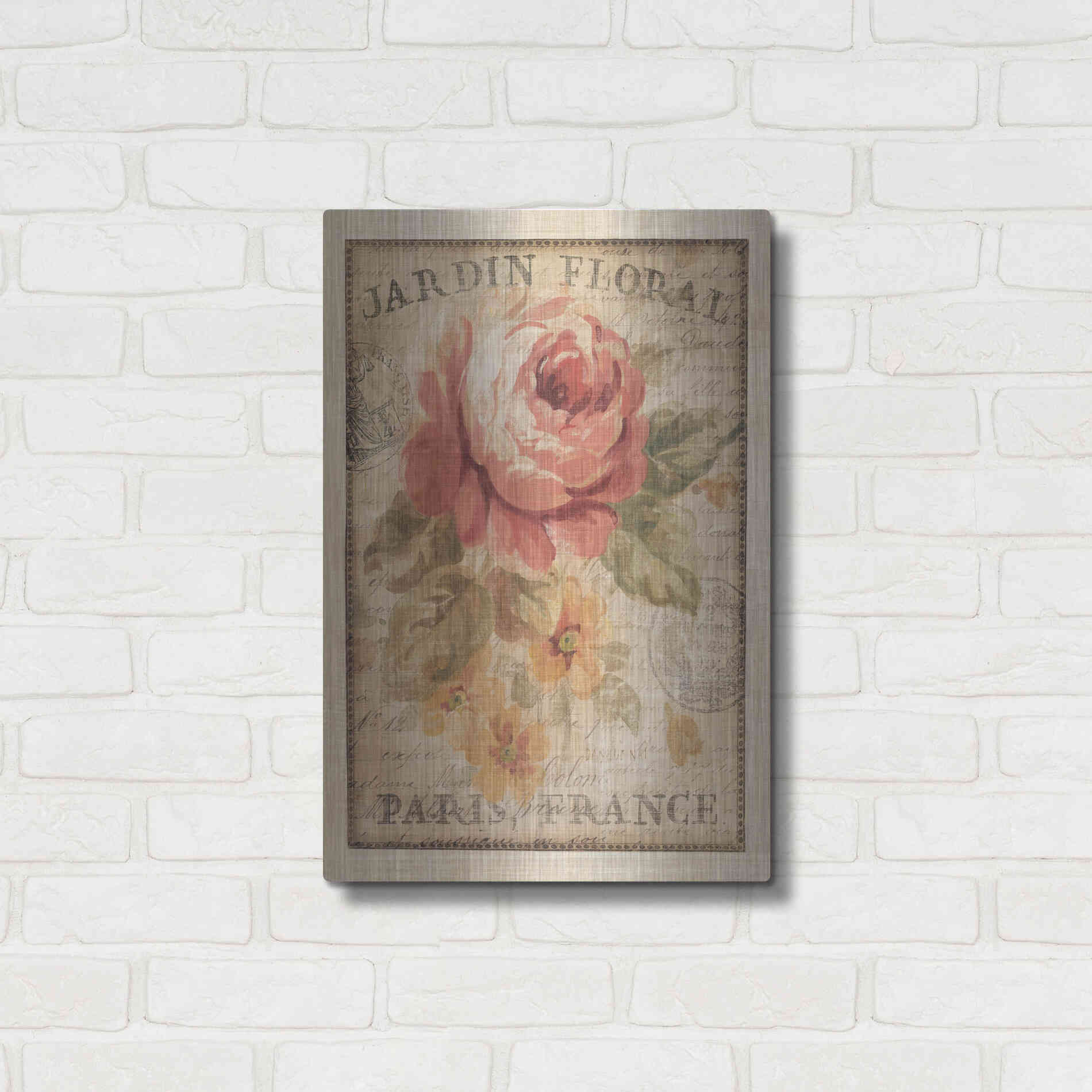 Luxe Metal Art 'Parisian Flowers II' by Danhui Nai, Metal Wall Art,16x24