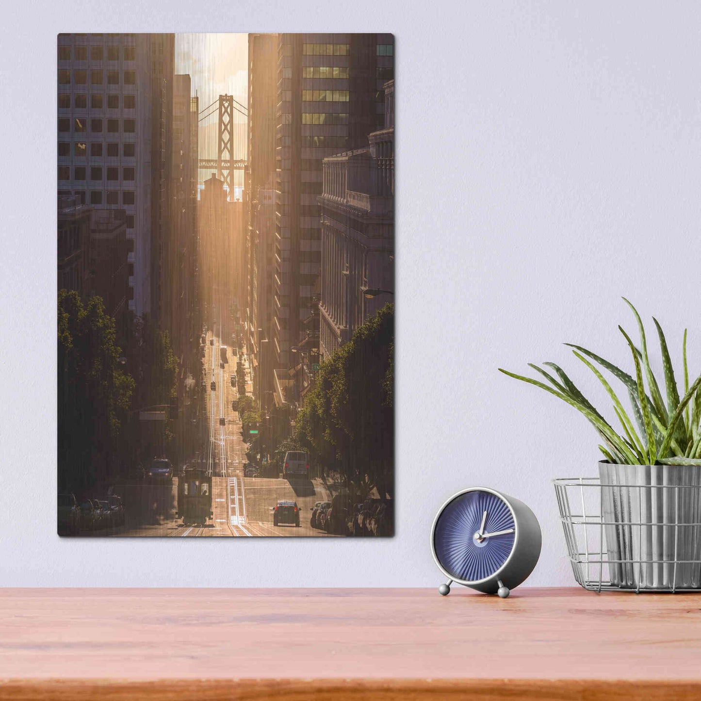 Luxe Metal Art 'Morning Trolley 2' by Bruce Getty, Metal Wall Art,12x16